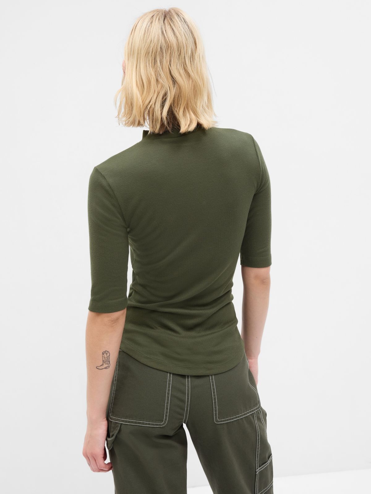 Πράσινη Mini Rib Mockneck Μπλούζα-794339000