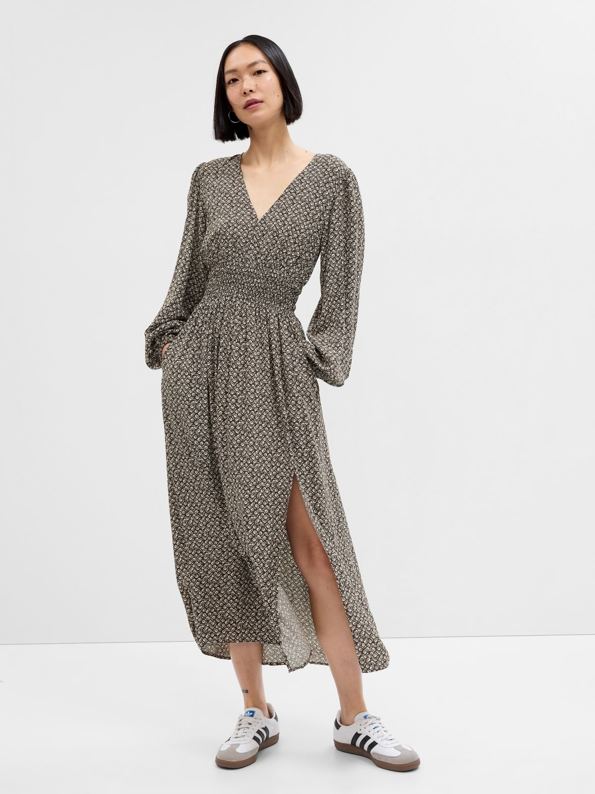 Smocked V-Neck Maxi Φόρεμα-736056000