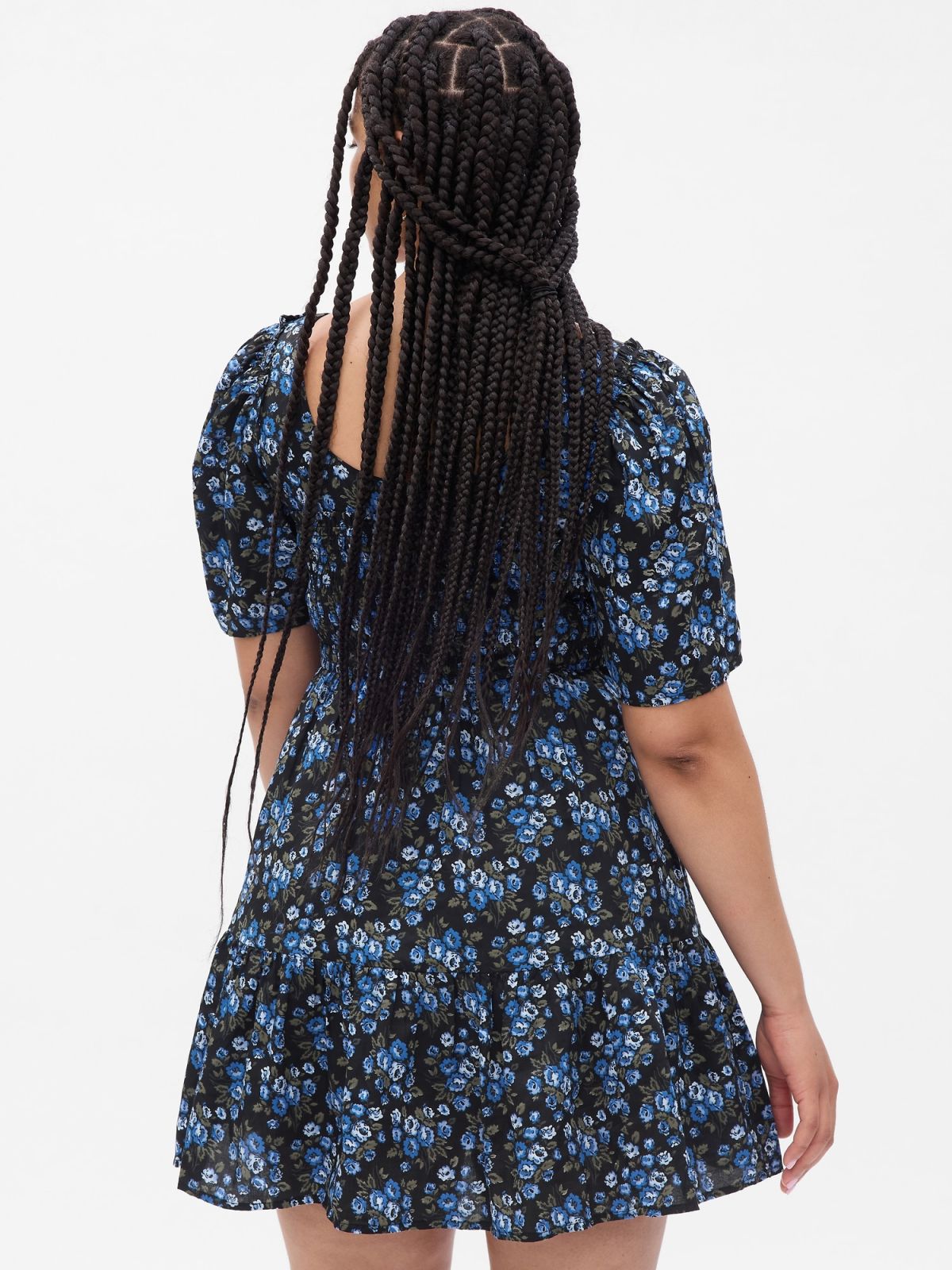 Μπλε Puff Sleeve Smocked Φλοράλ Mini Φόρεμα-792438000