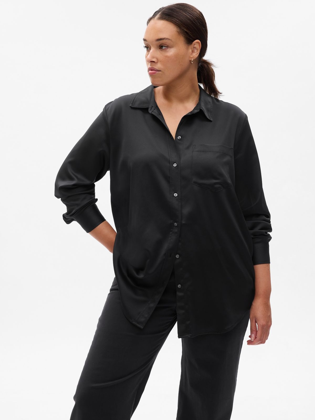 Μαύρο Satin Πουκάμισο-742560000