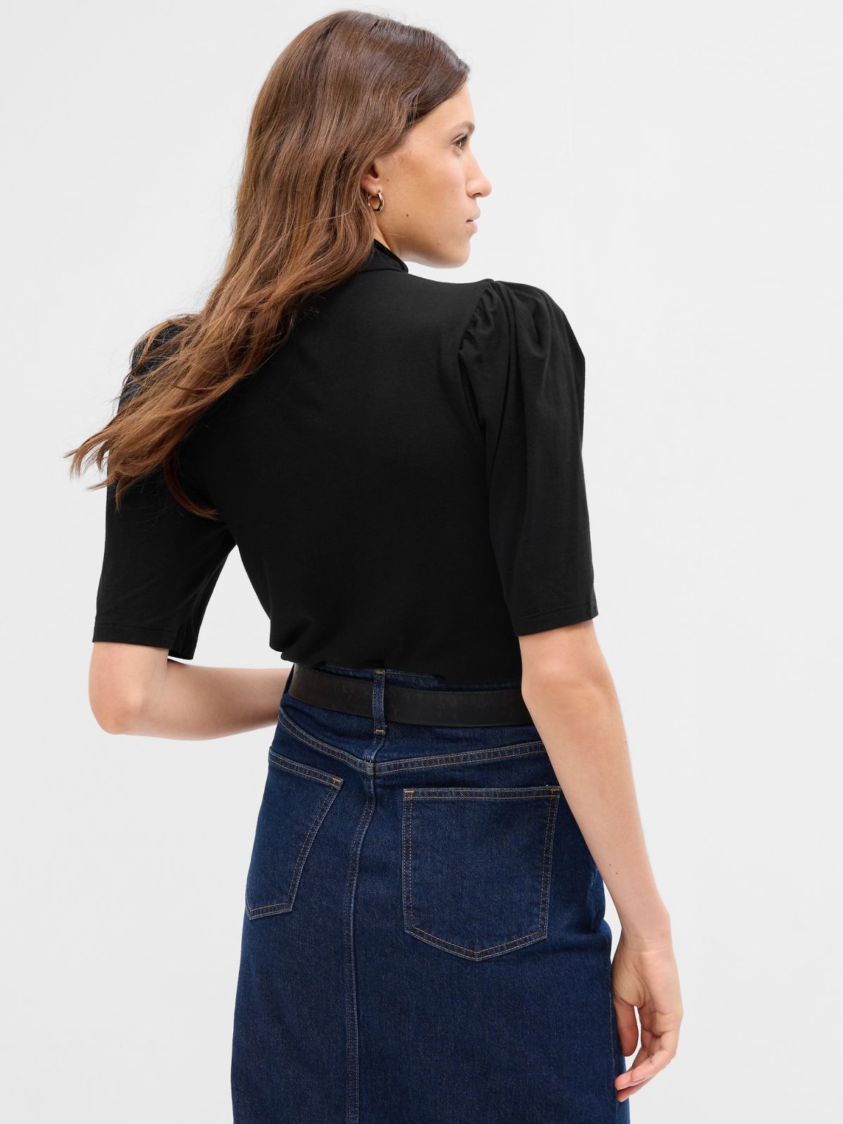 Μαύρη Puff Sleeve Jersey Μπλούζα-747073004