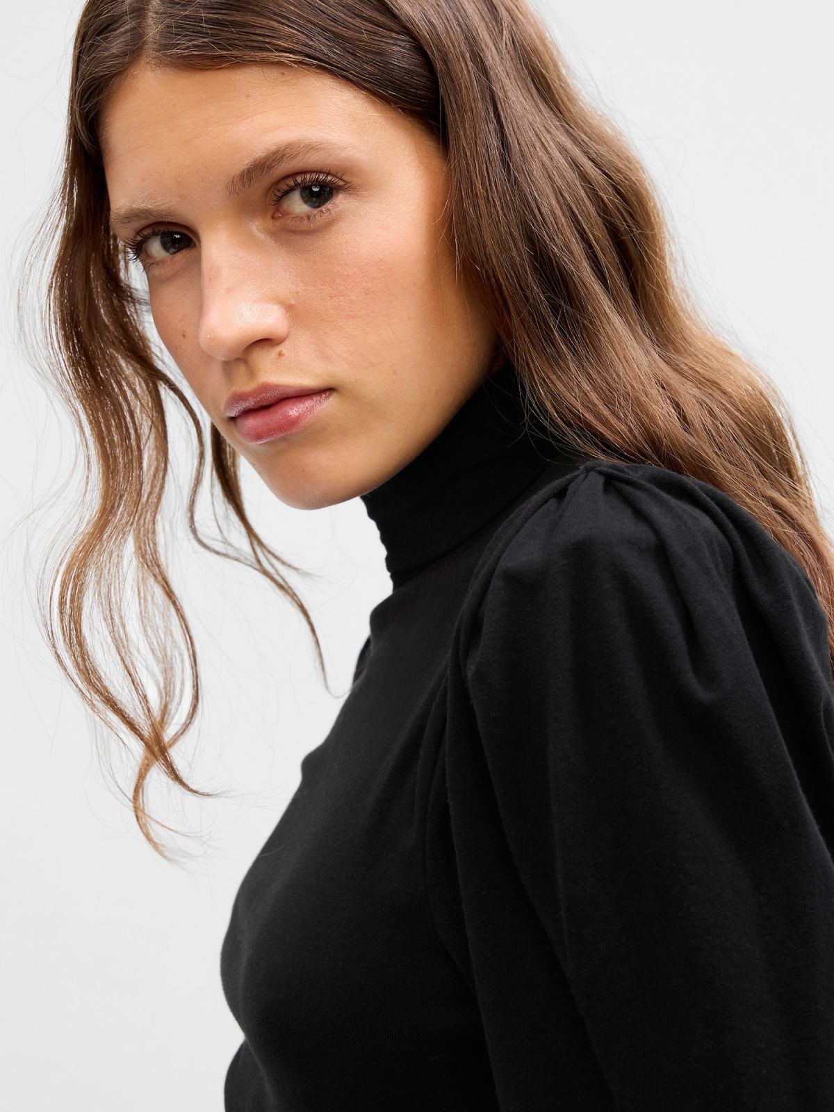 Μαύρη Puff Sleeve Jersey Μπλούζα-747073004