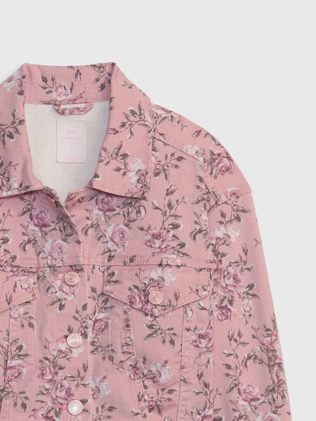 Ροζ Gap × LoveShackFancy Παιδικό Φλοράλ Icon Denim Πανωφόρι με Washwell-786750000