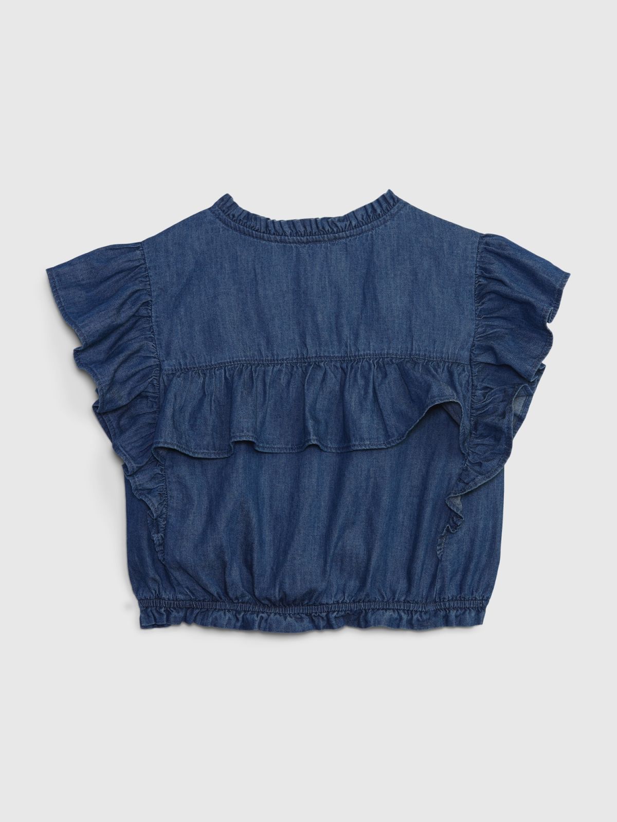 Μπλε Gap × LoveShackFancy Παιδική Denim Ruffle Button-Front Τοπ με Washwell-786958000