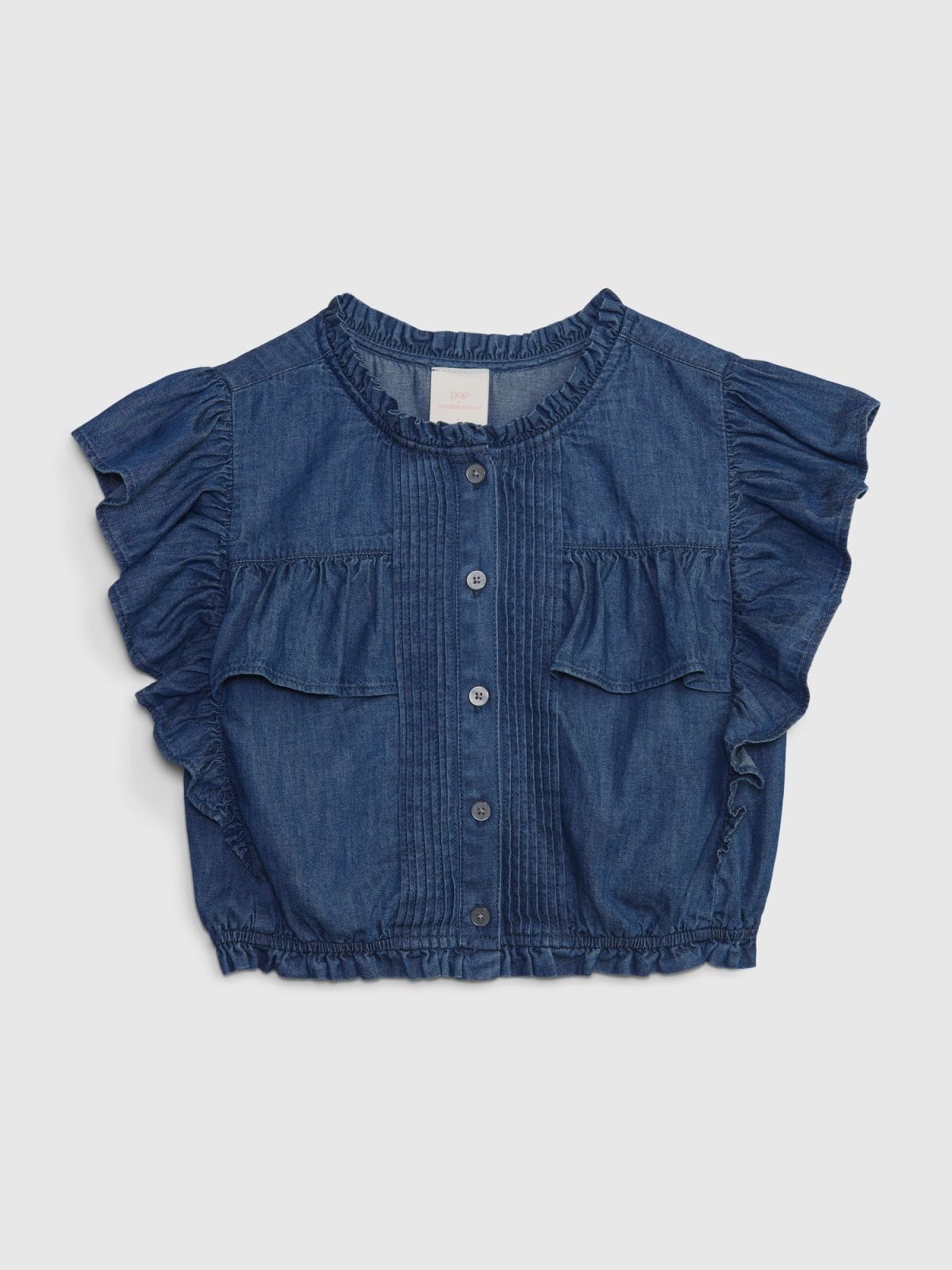 Μπλε Gap × LoveShackFancy Παιδική Denim Ruffle Button-Front Τοπ με Washwell-786958000