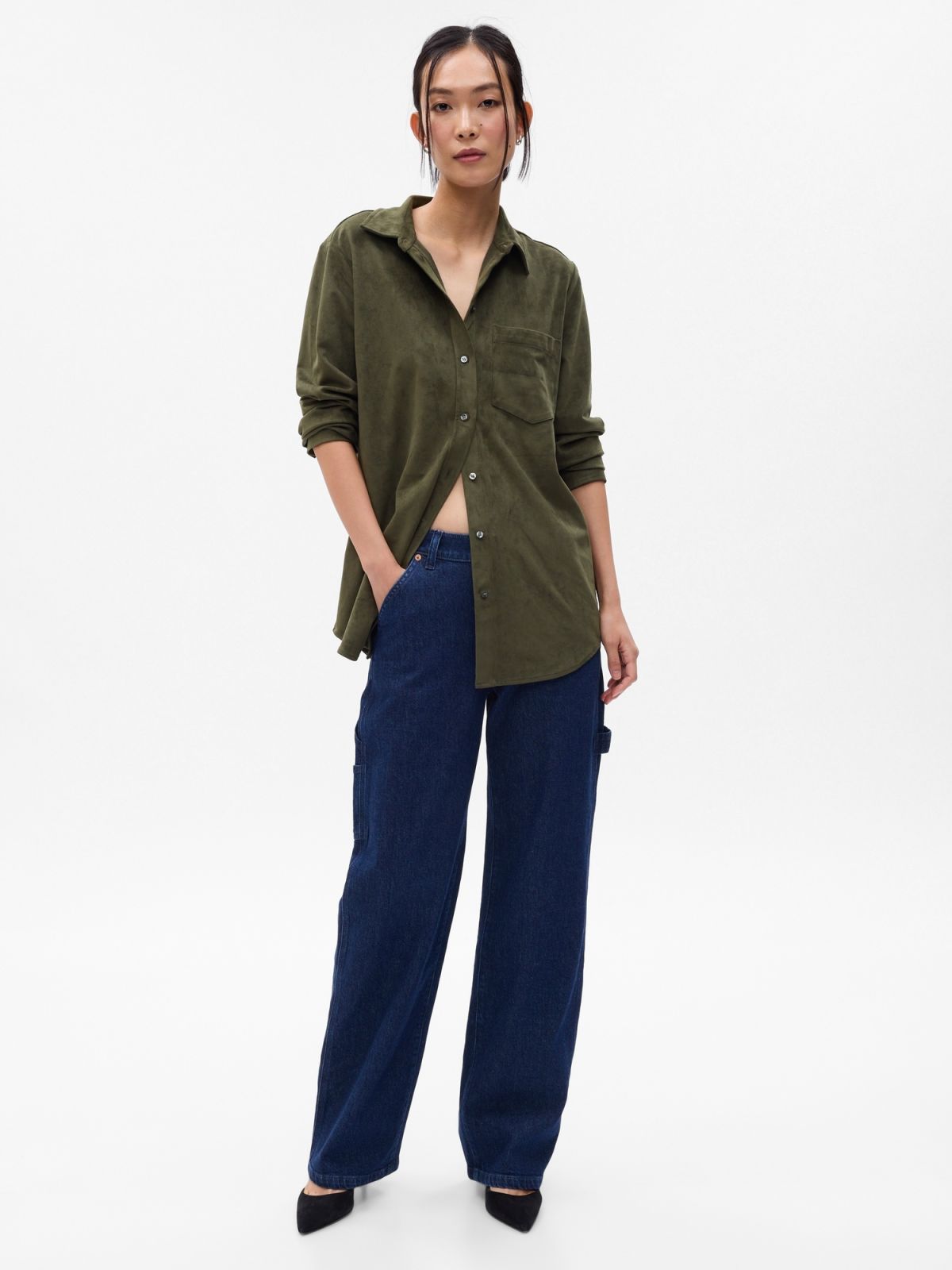 Πράσινο Faux-Suede Πουκάμισο-742506003