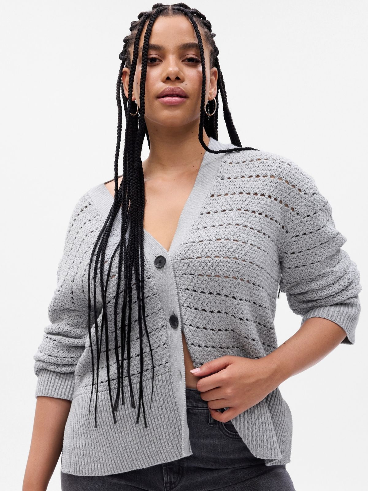 Γκρι 24/7 Split-Hem Crochet Ζακέτα-814403000