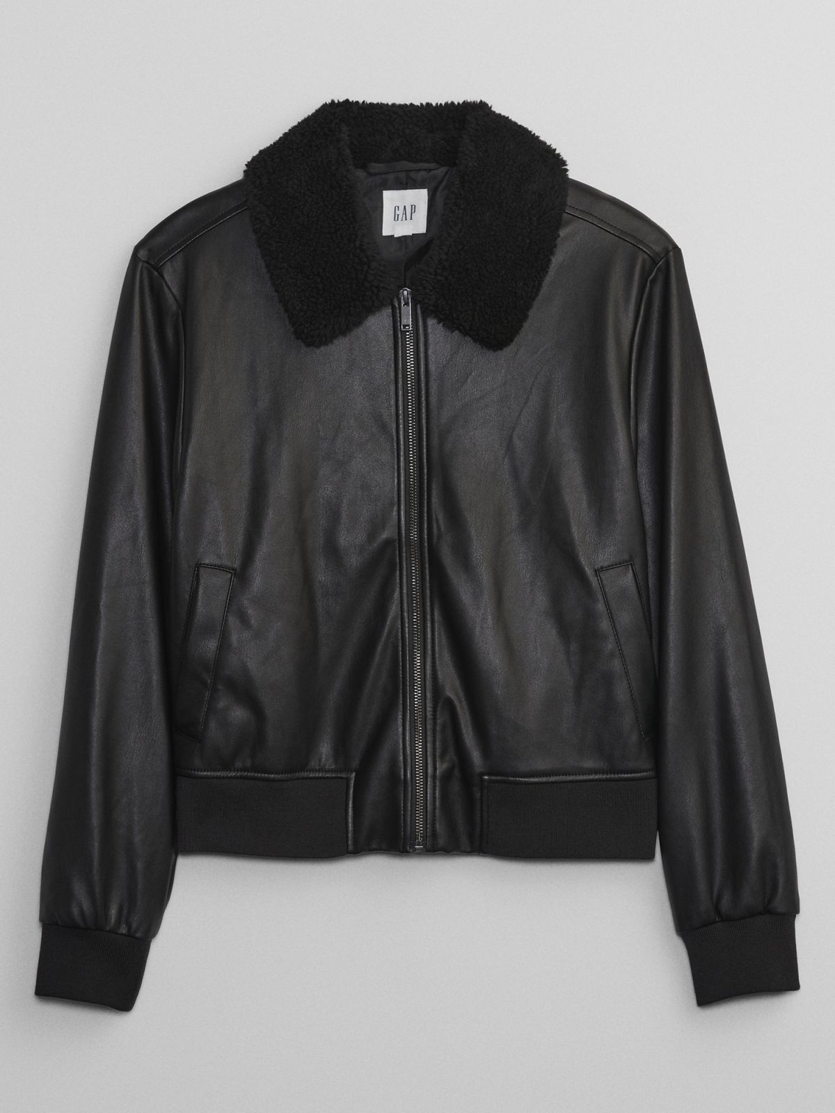 Μαύρο Faux-Leather Bomber Πανωφόρι-723627000