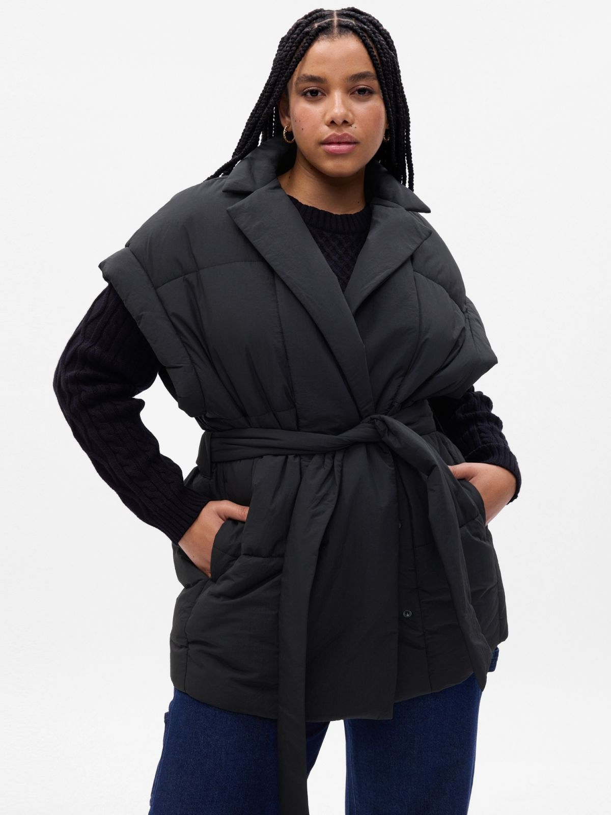 Μαύρο Duvet Wrap Puffer Αμάνικο-742028001