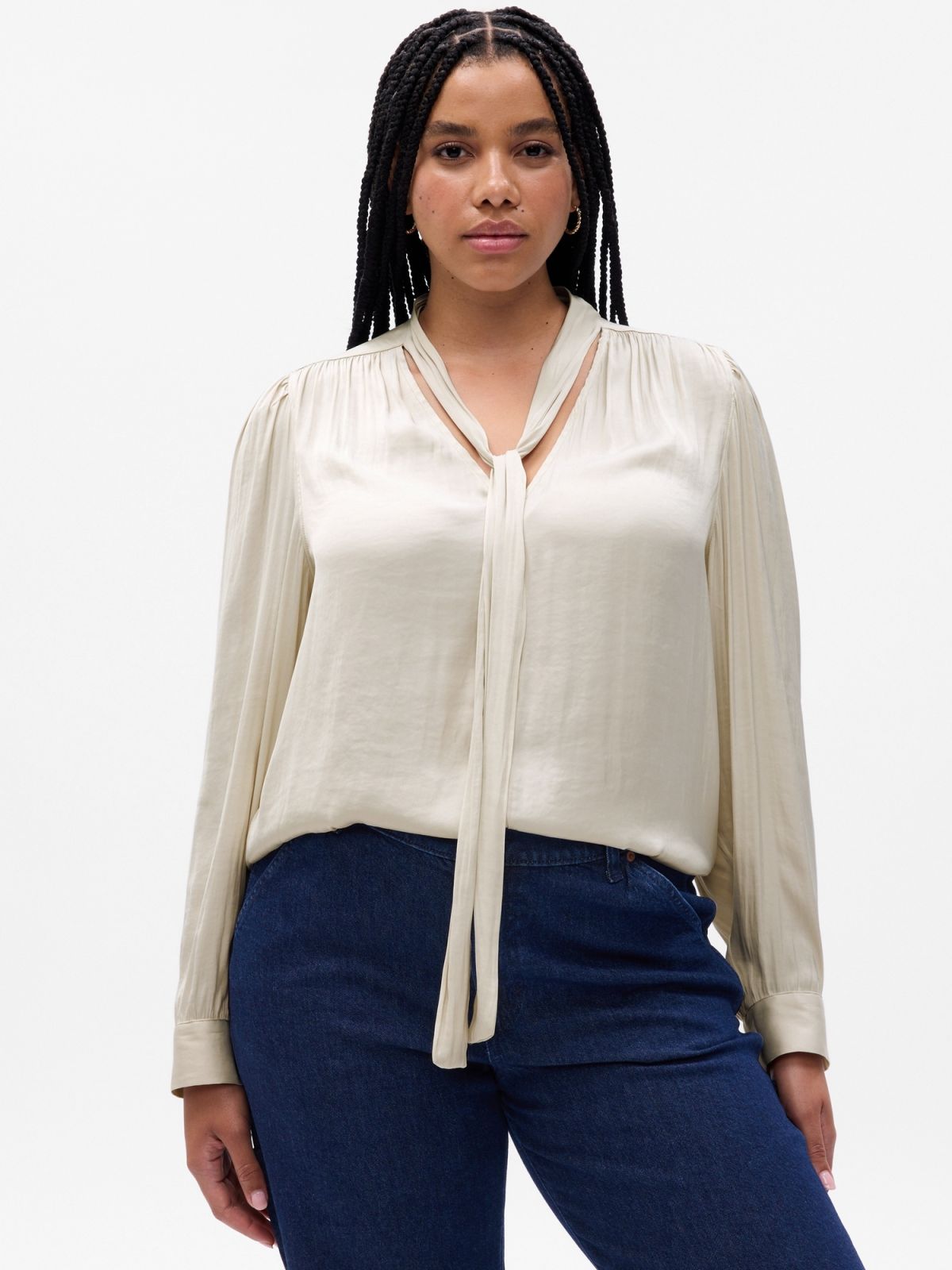 Μπεζ Tie-Neck Μπλούζα-742653002