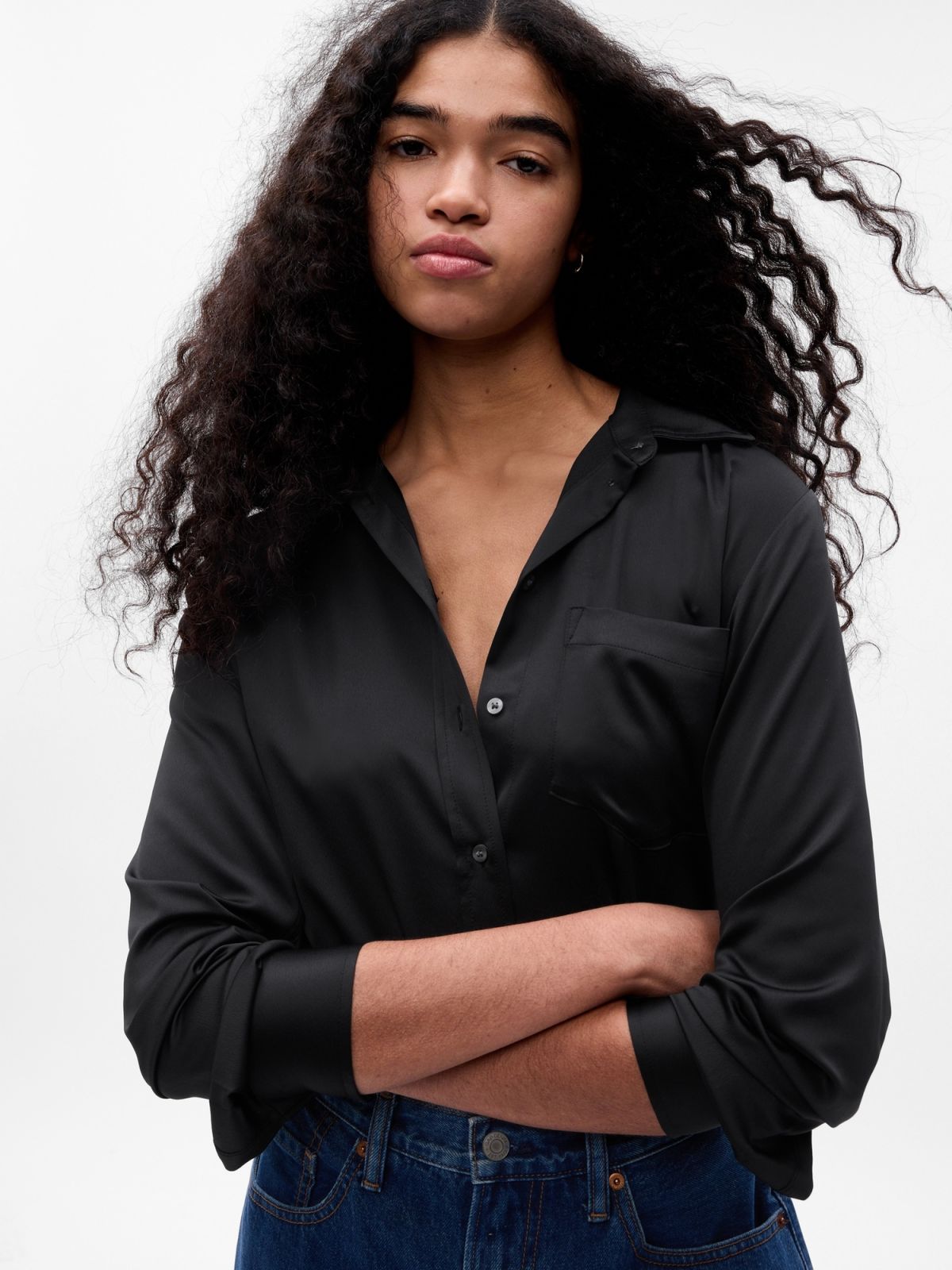 Μαύρο Satin Πουκάμισο-742560000