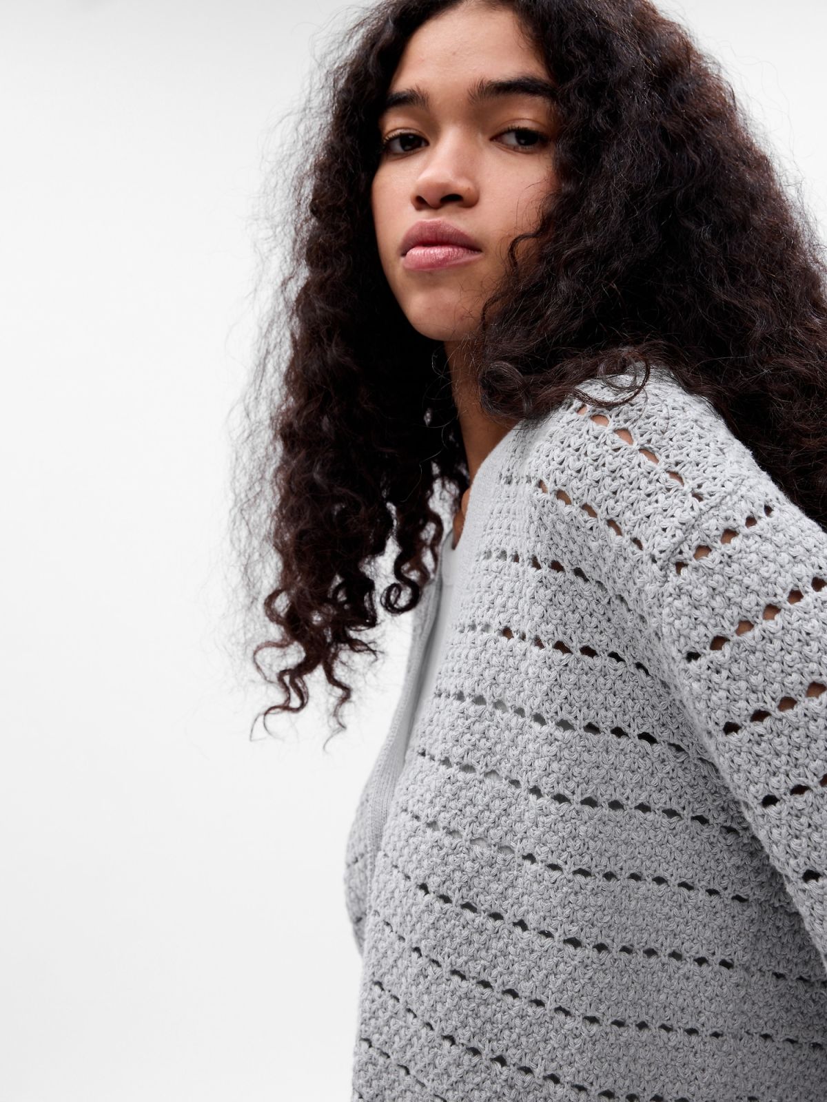 Γκρι 24/7 Split-Hem Crochet Ζακέτα-814403000