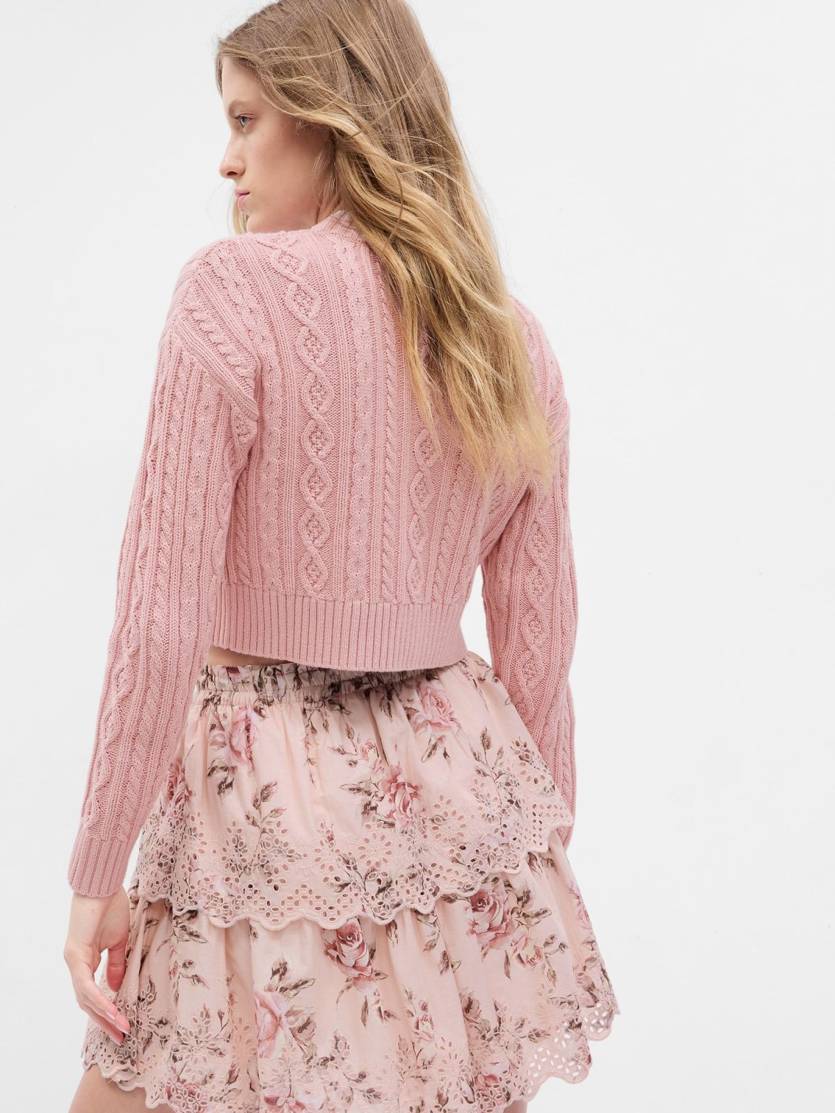Ροζ Gap × LoveShackFancy Cable-Knit Cropped Πουλόβερ-793356000