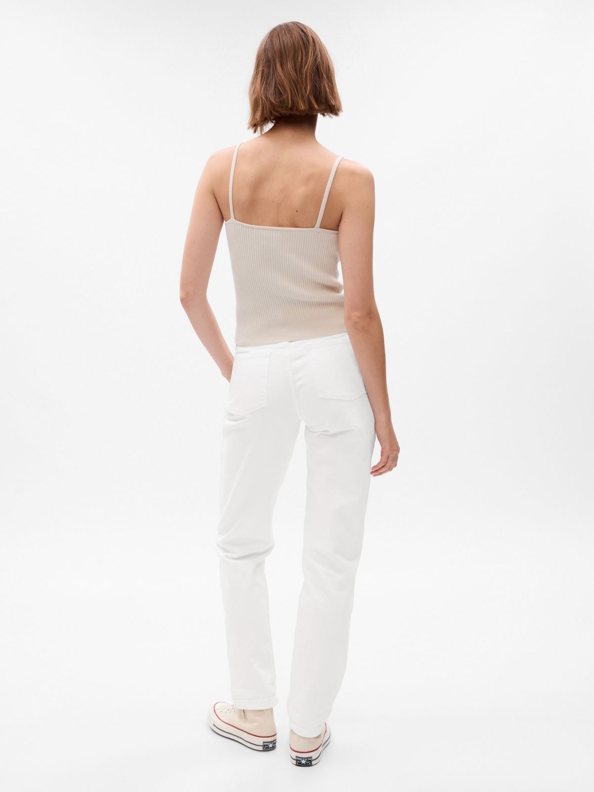 Άσπρο Mid Rise Girlfriend Jean Παντελόνι-725278000