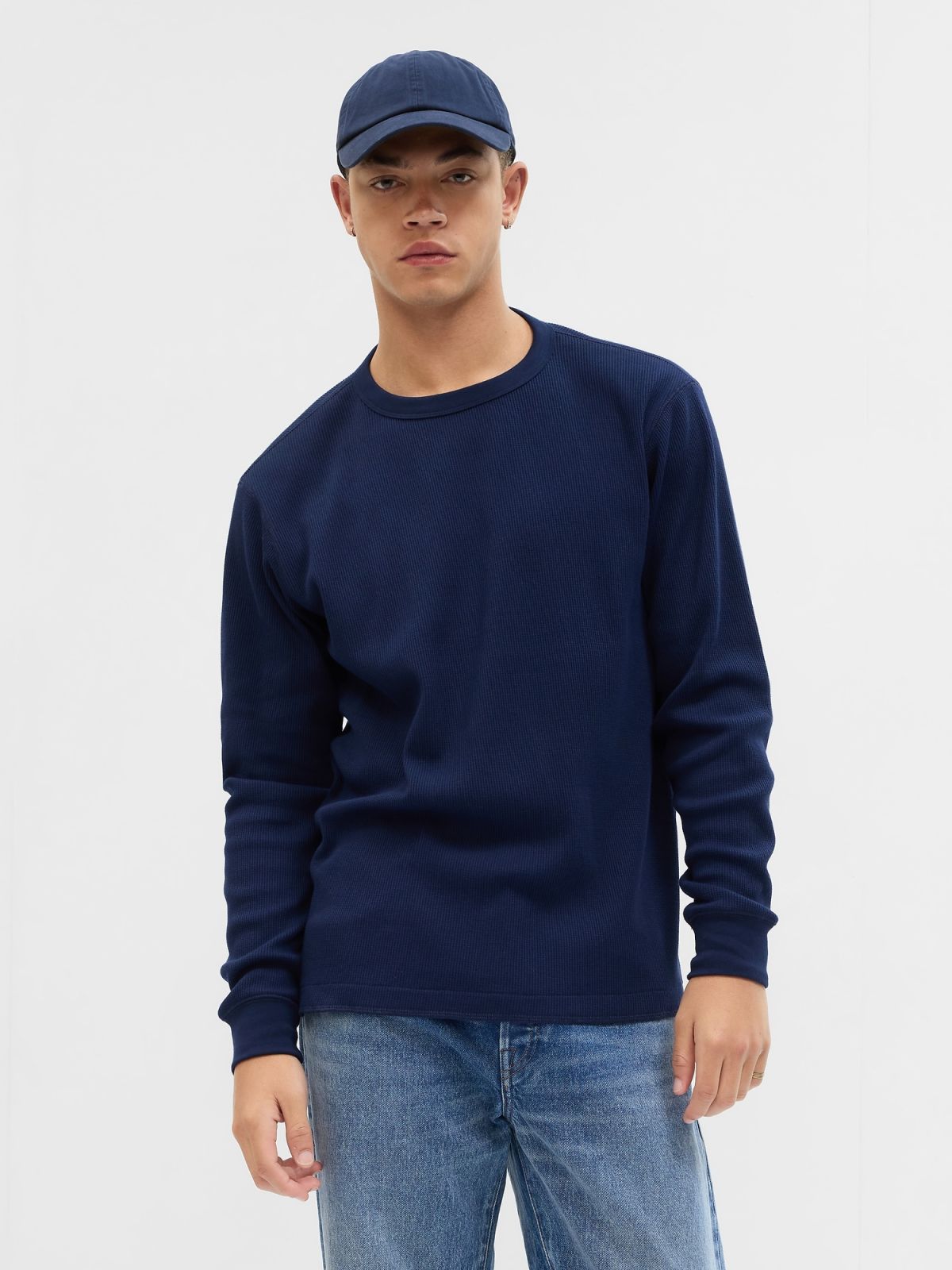 Μπλε Waffle Crewneck Μπλούζα-774839001