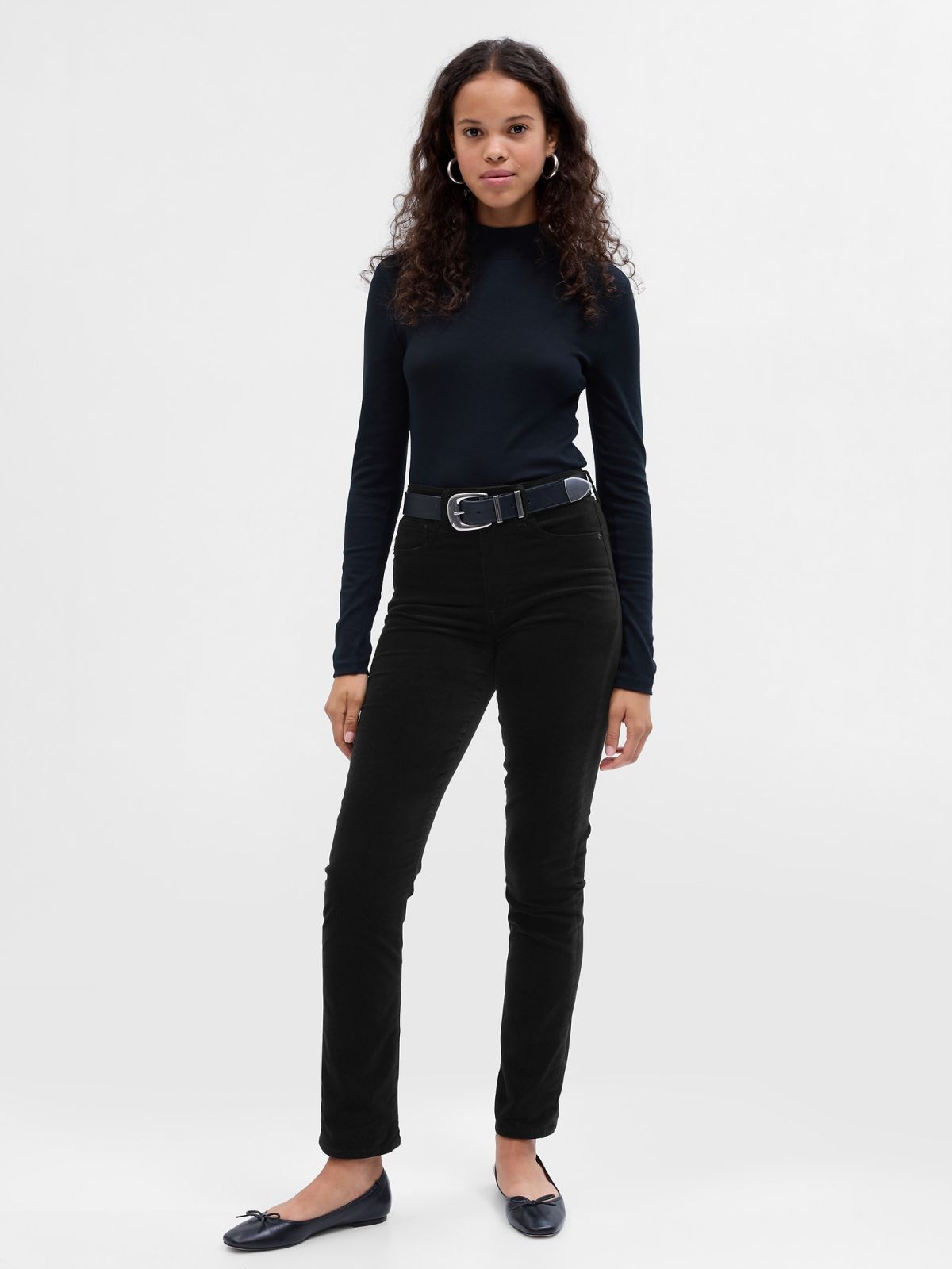 Μαύρο High Rise Βελούδινο Vintage Slim Jean Παντελόνι-728856000