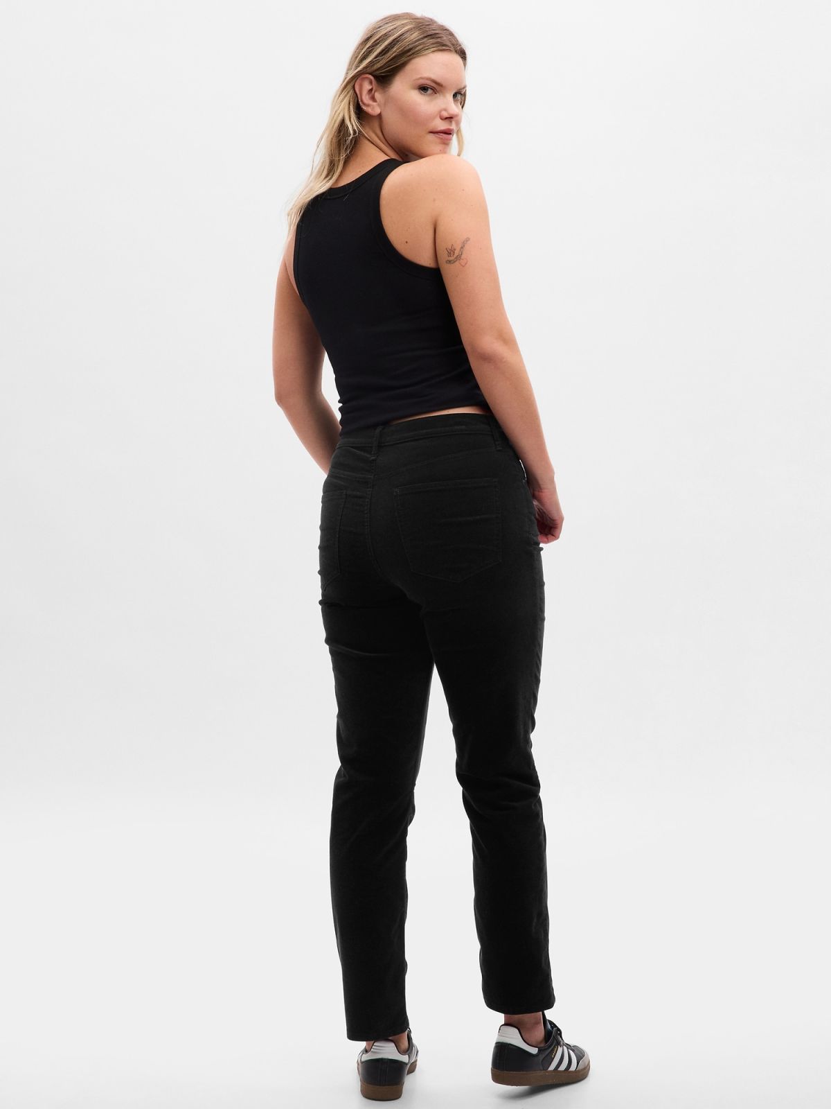 Μαύρο High Rise Βελούδινο Vintage Slim Jean Παντελόνι-728856000