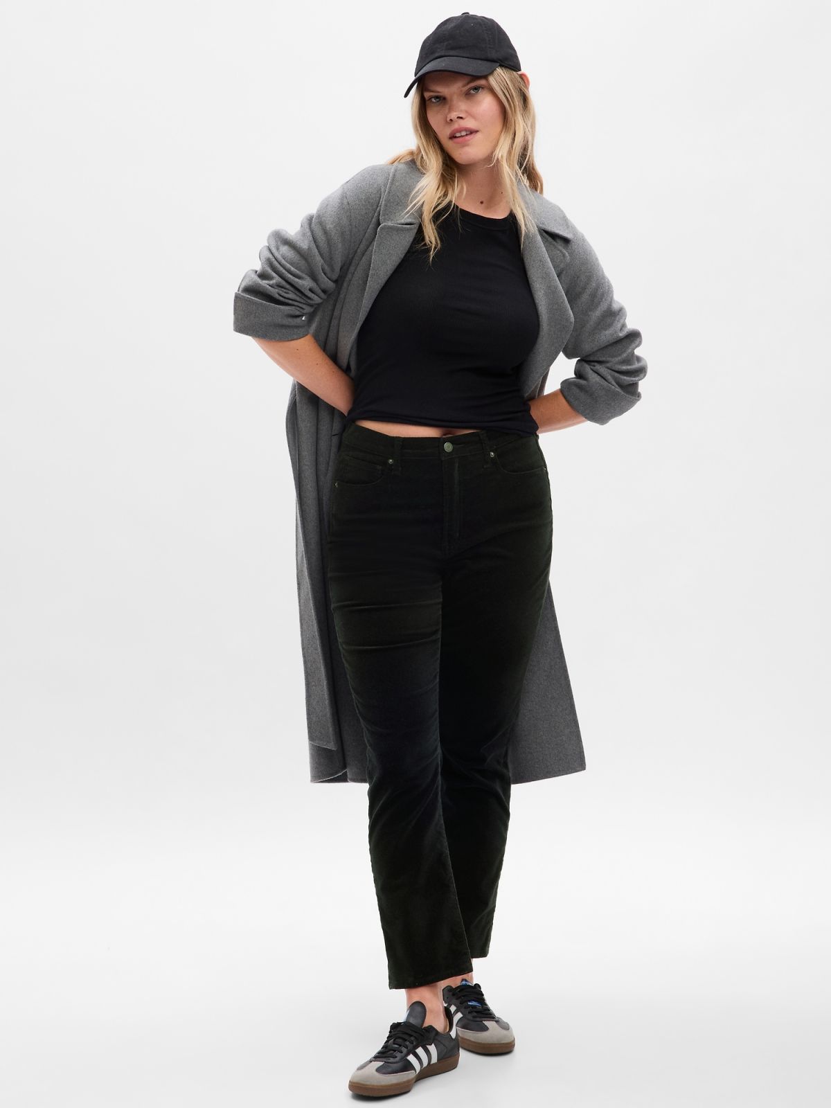 Μαύρο High Rise Βελούδινο Vintage Slim Jean Παντελόνι-728856000