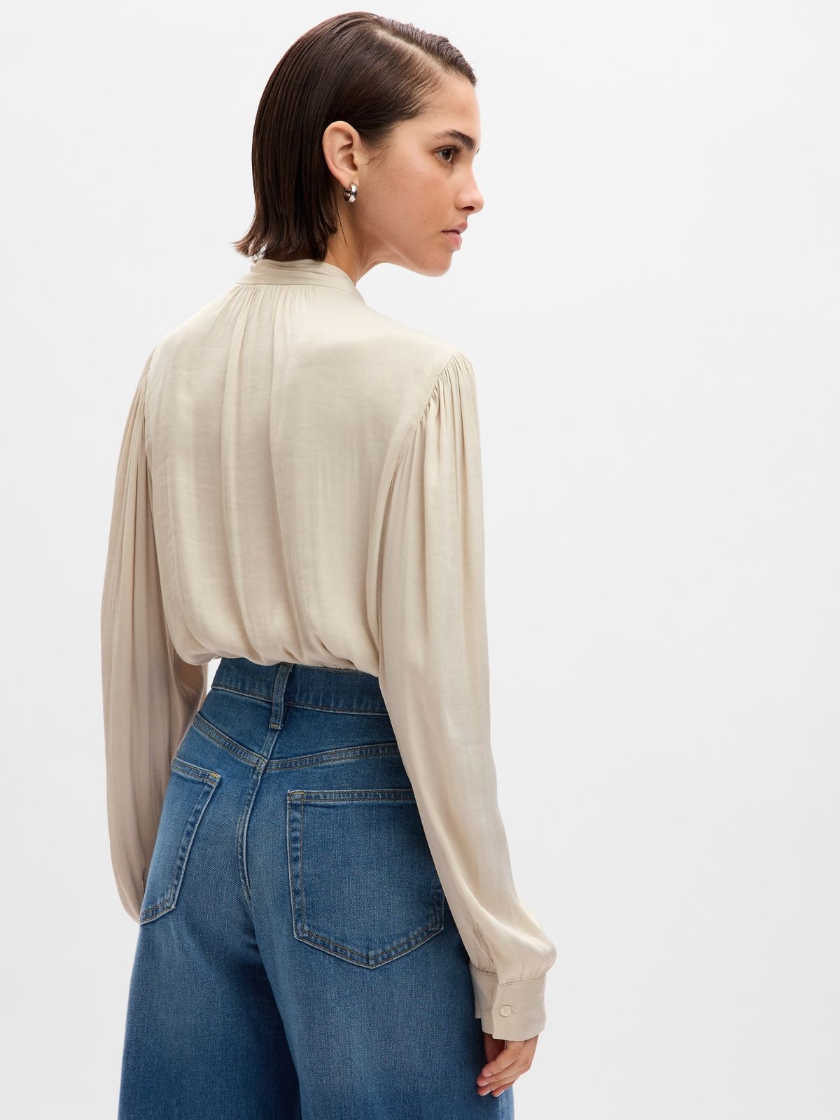 Μπεζ Tie-Neck Μπλούζα-742653002