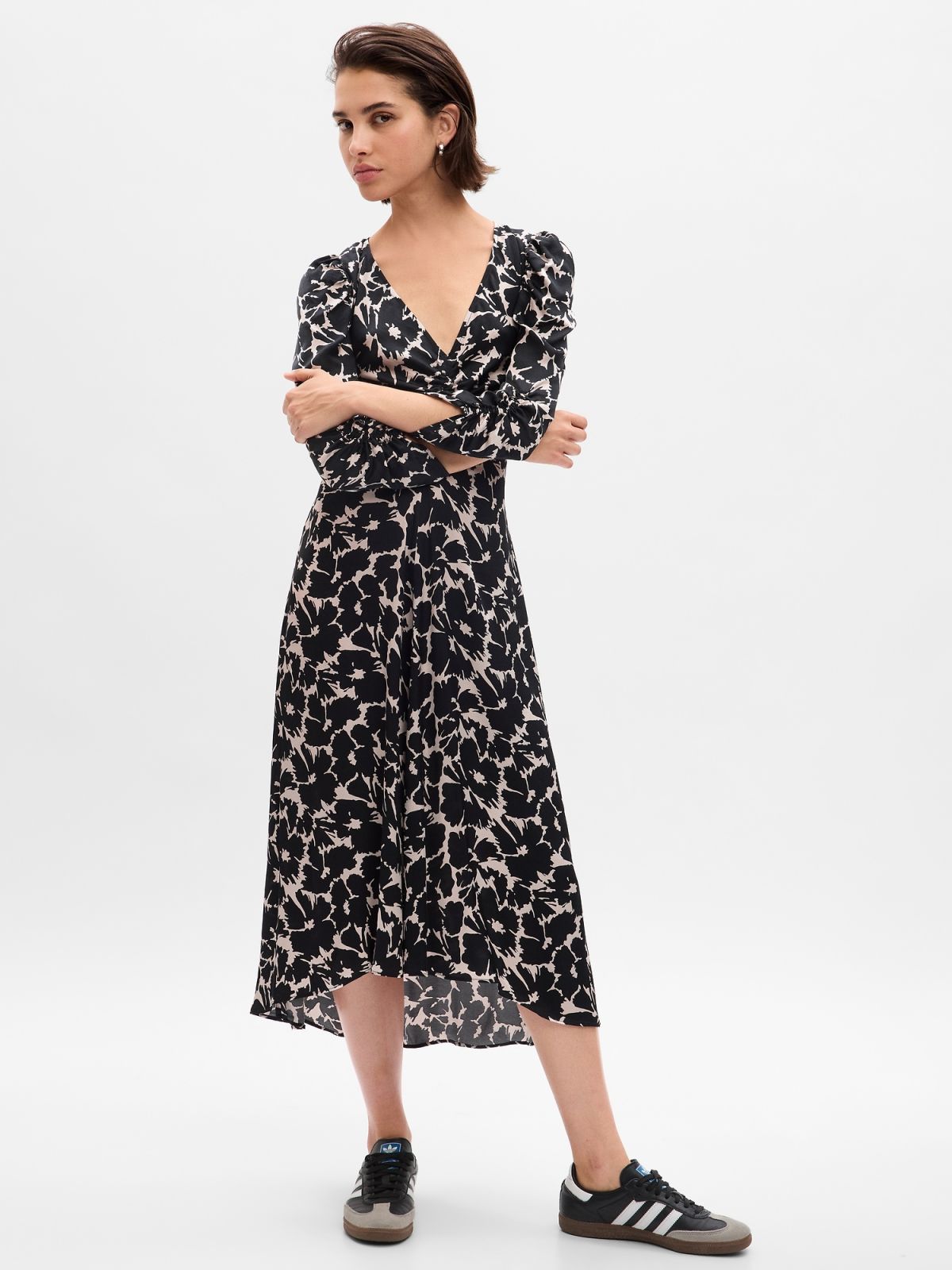 Μαύρο Ruched Satin Midi Φόρεμα-792429001