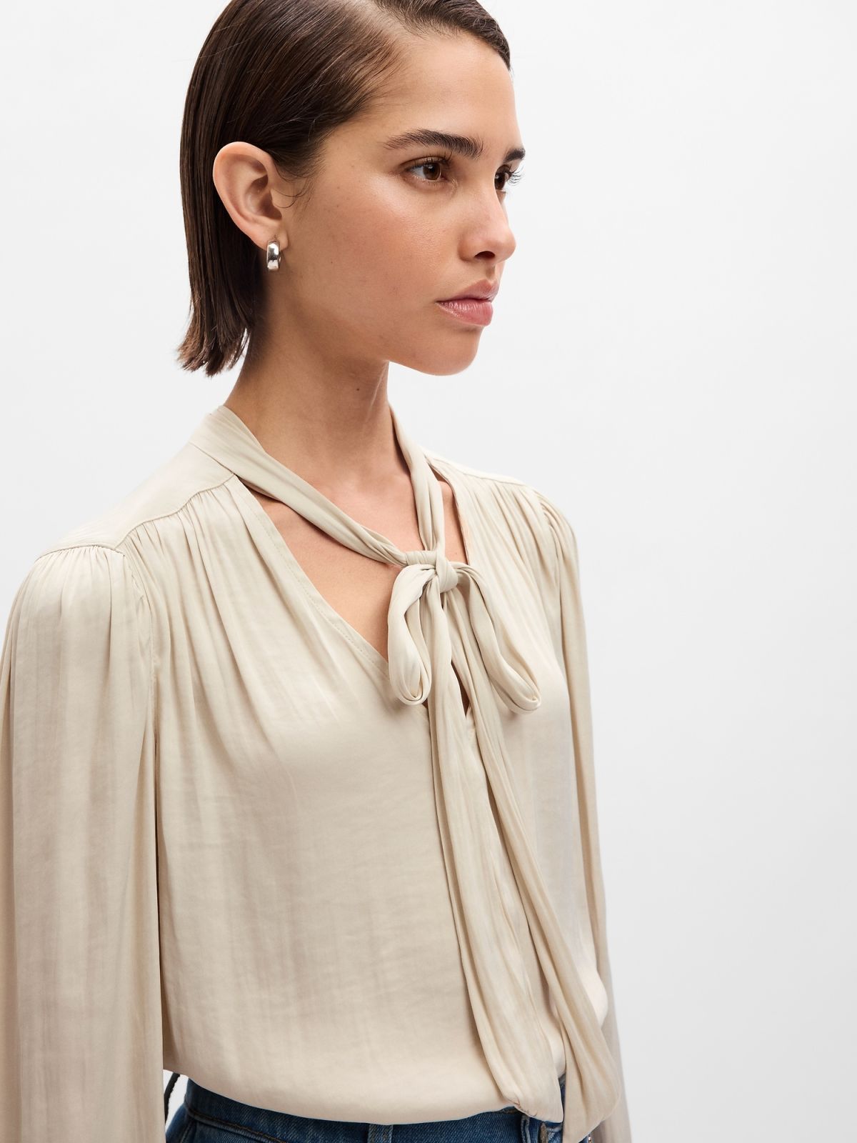 Μπεζ Tie-Neck Μπλούζα-742653002