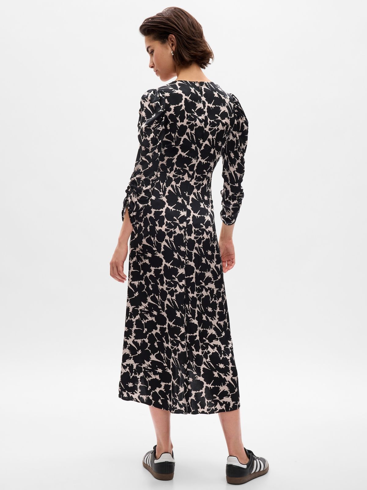 Μαύρο Ruched Satin Midi Φόρεμα-792429001