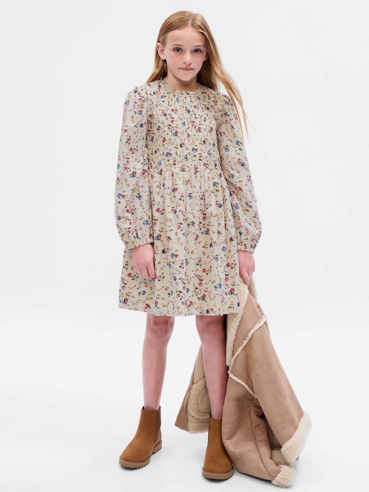 Multi Παιδικό Metallic Shine Smocked Floral Φόρεμα-786795000