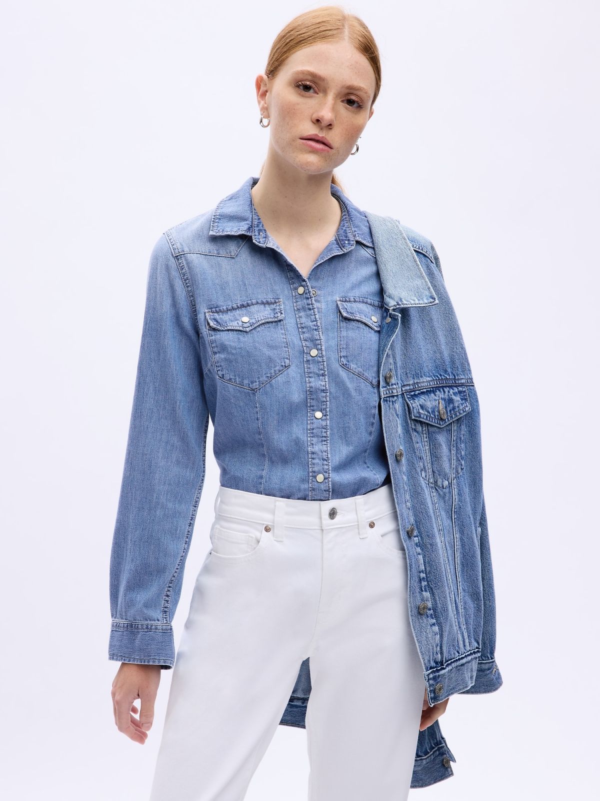 Fitted Denim Western Shirt-770107001
