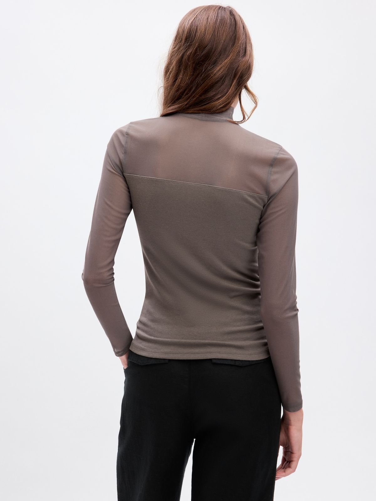 Καφέ Modern Mockneck Mesh Μπλούζα-824343001