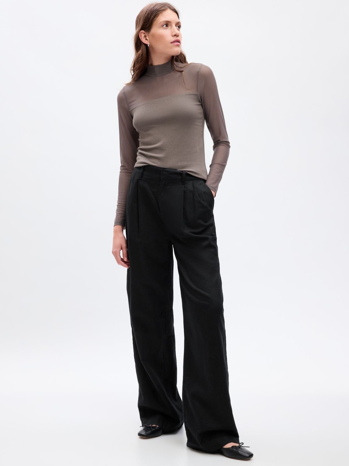 Καφέ Modern Mockneck Mesh Μπλούζα-824343001