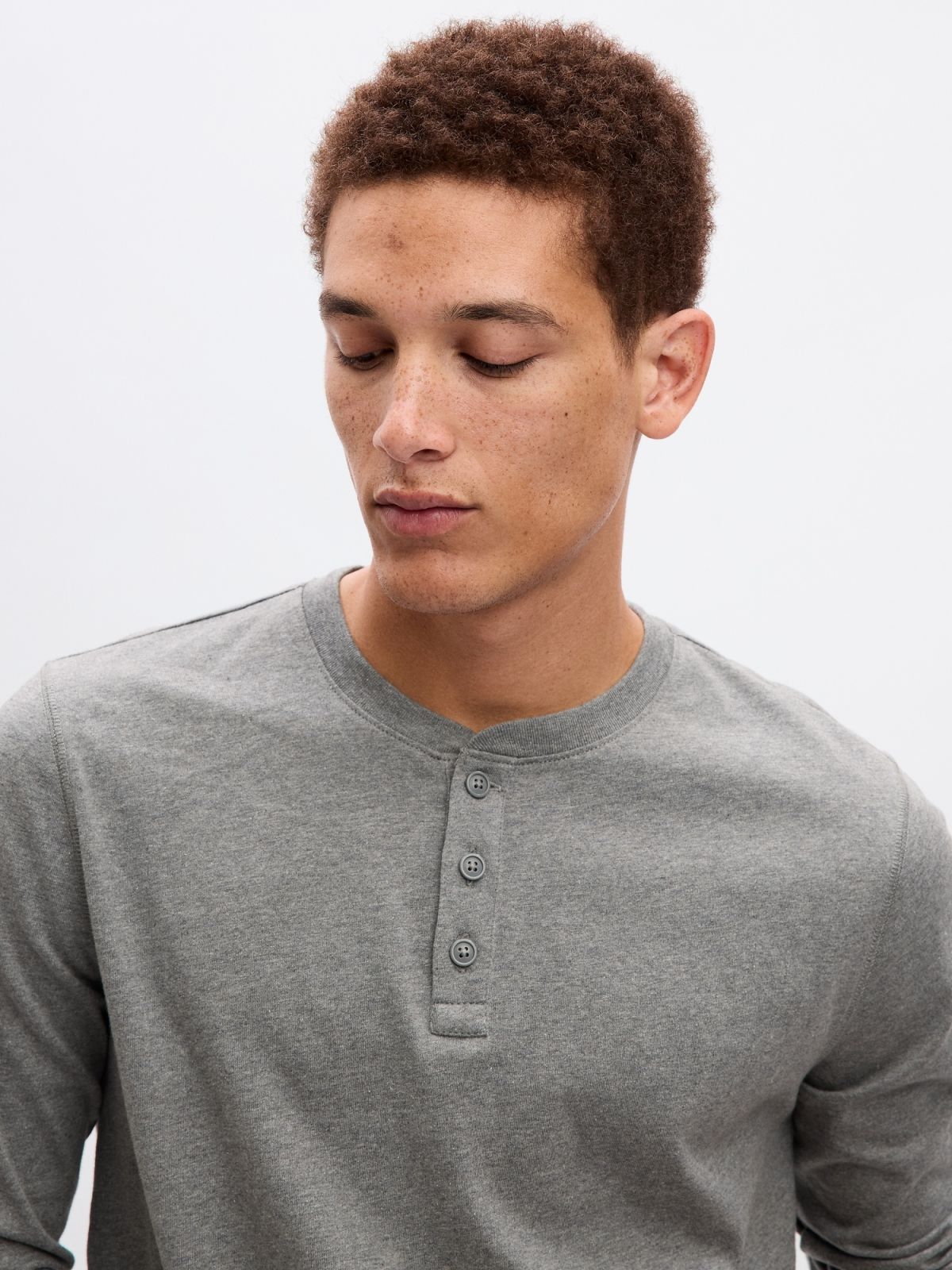 Γκρι Waffle Henley Μπλούζα-816716000