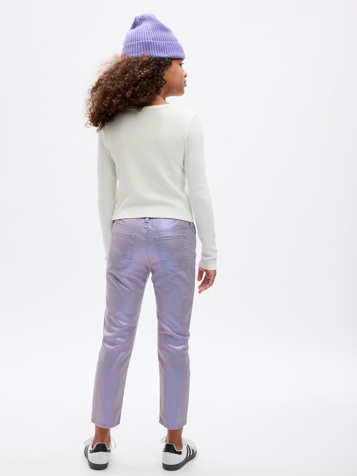 Kids Mid Rise Metallic Coated Denim Girlfriend Jeans-816733000