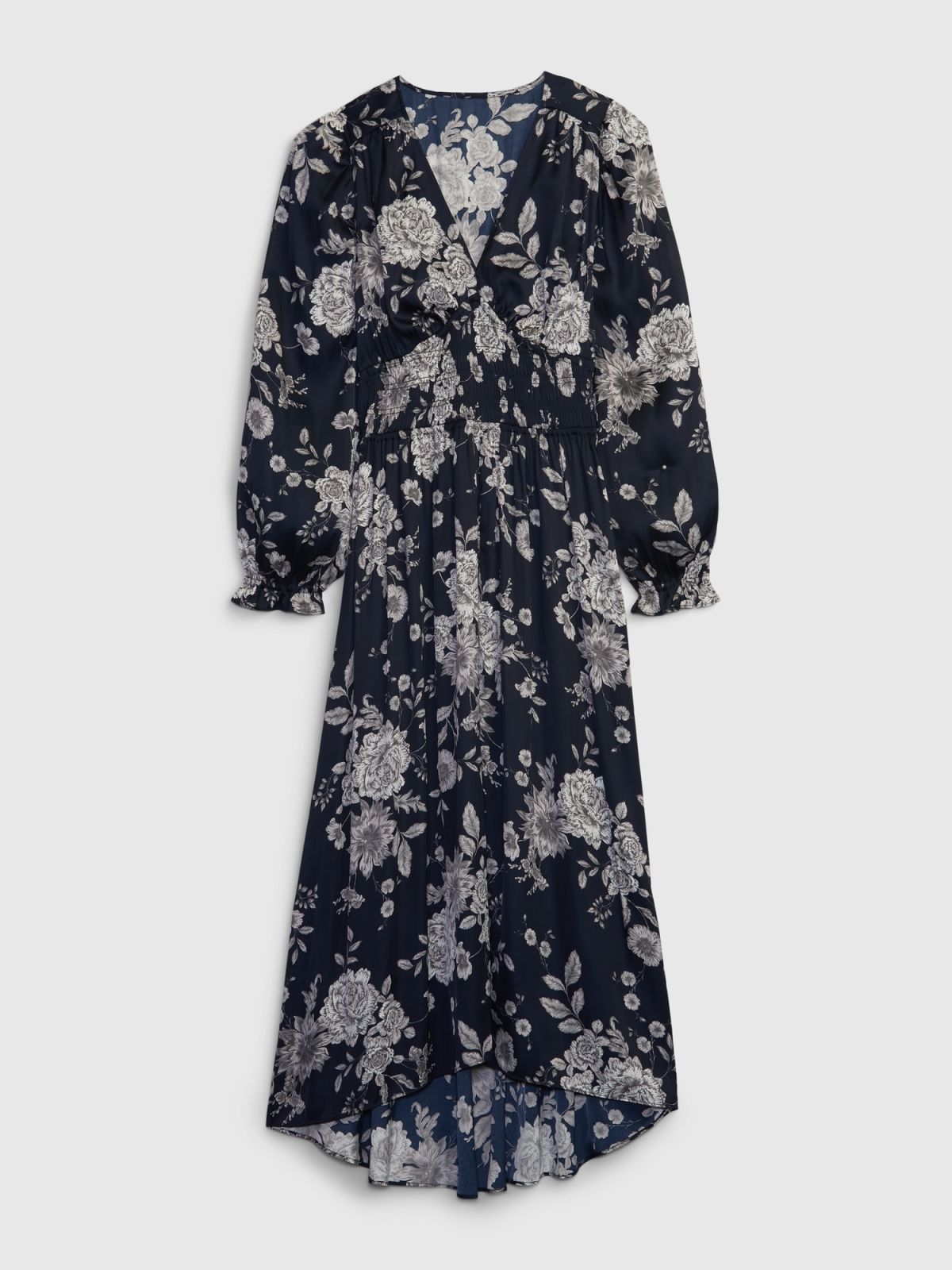 Μπλε Smocked Floral Maxi Φόρεμα-816650001