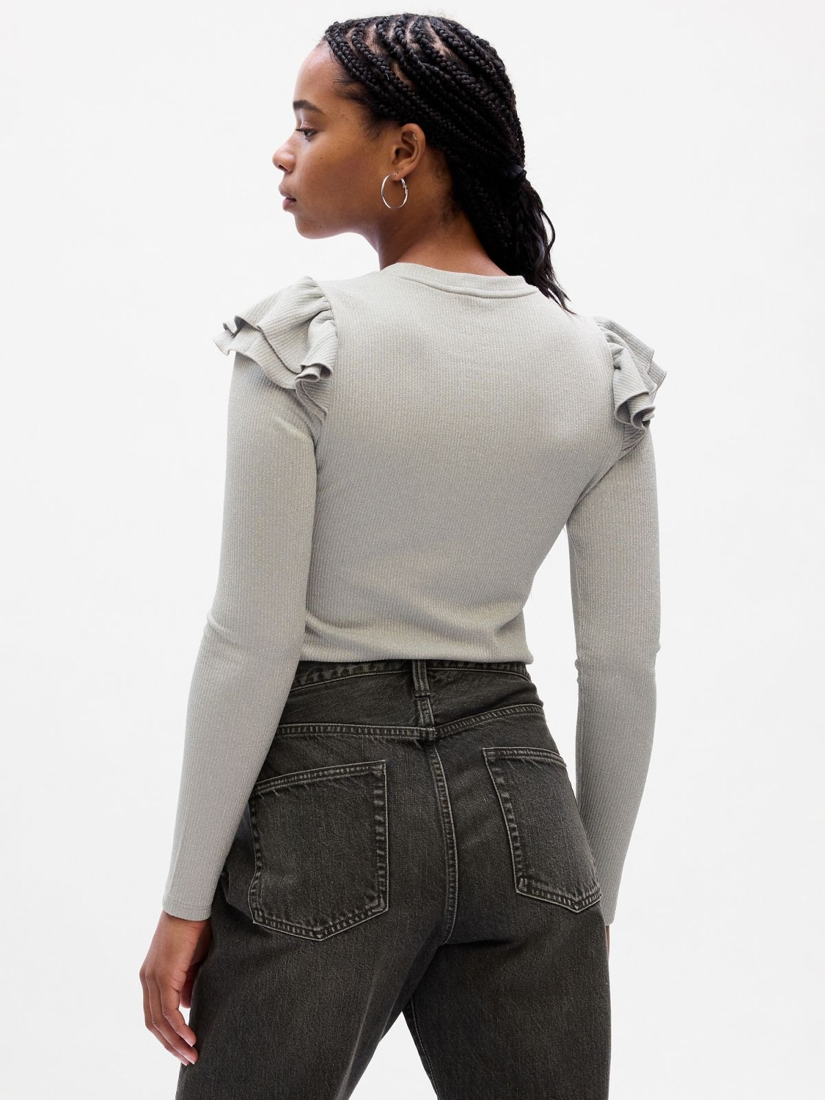 Ribbed Shine Ruffle Μπλούζα-823137001
