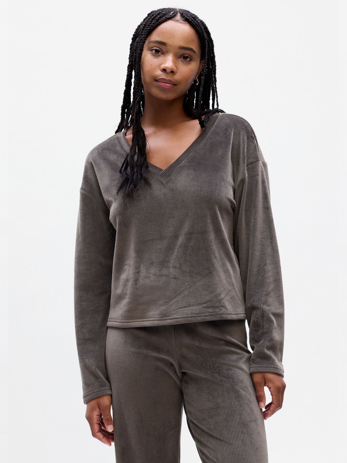 Relaxed Ribbed Velour PJ Top-830523001