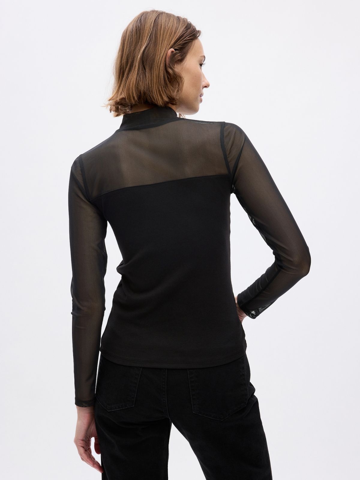 Μαύρη Modern Mockneck Mesh Μπλούζα-824343000