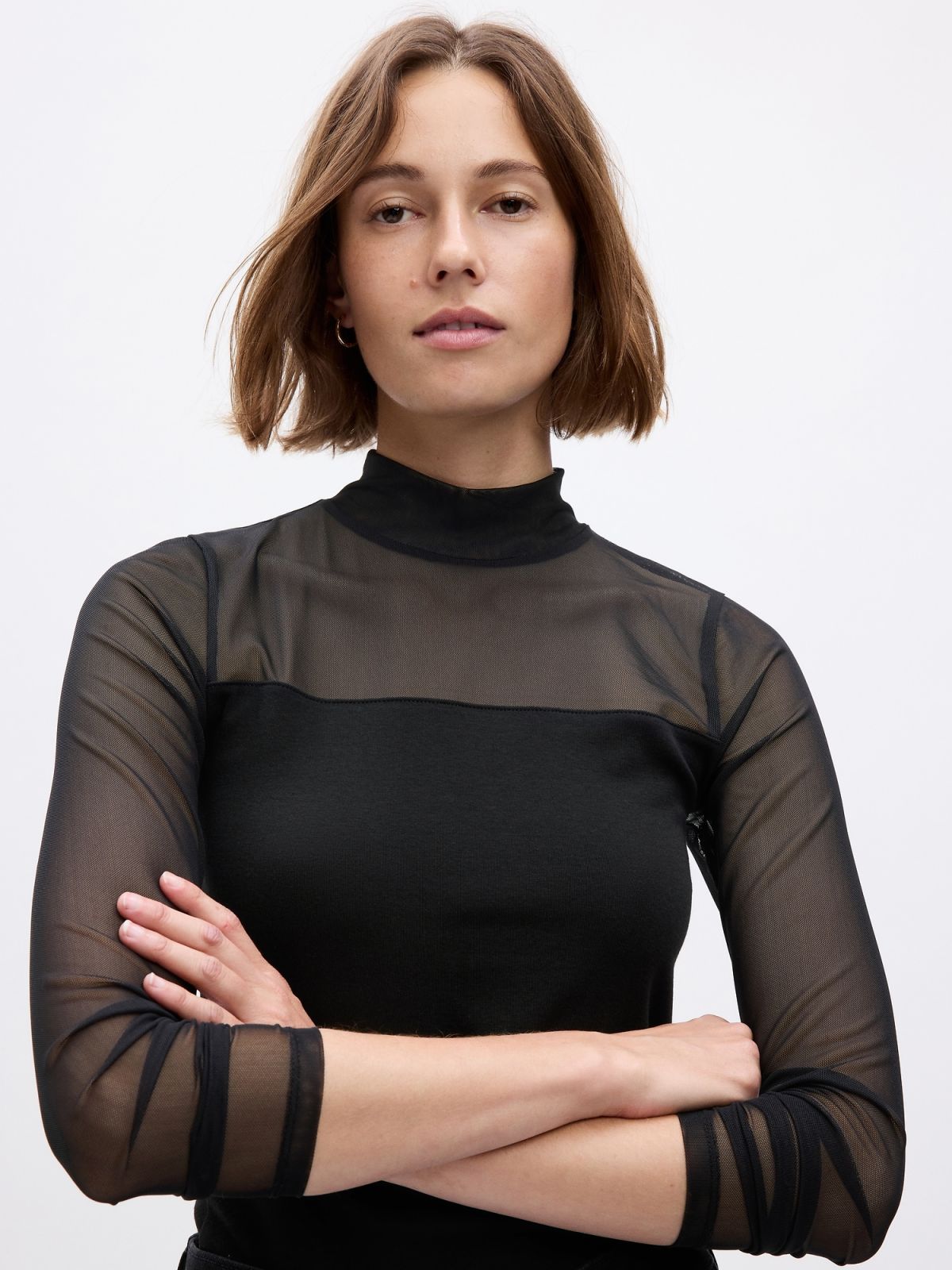 Μαύρη Modern Mockneck Mesh Μπλούζα-824343000