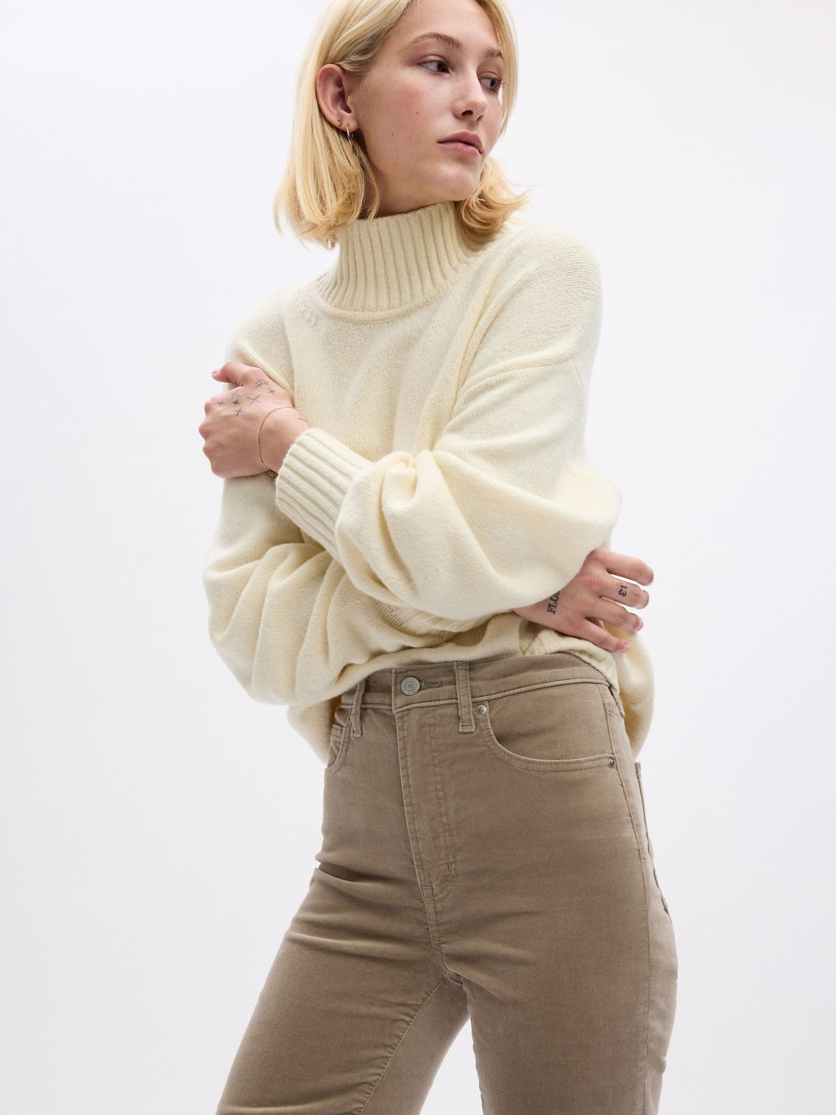 Μπεζ High Rise Βελούδινο Vintage Slim Jean Παντελόνι-728856003