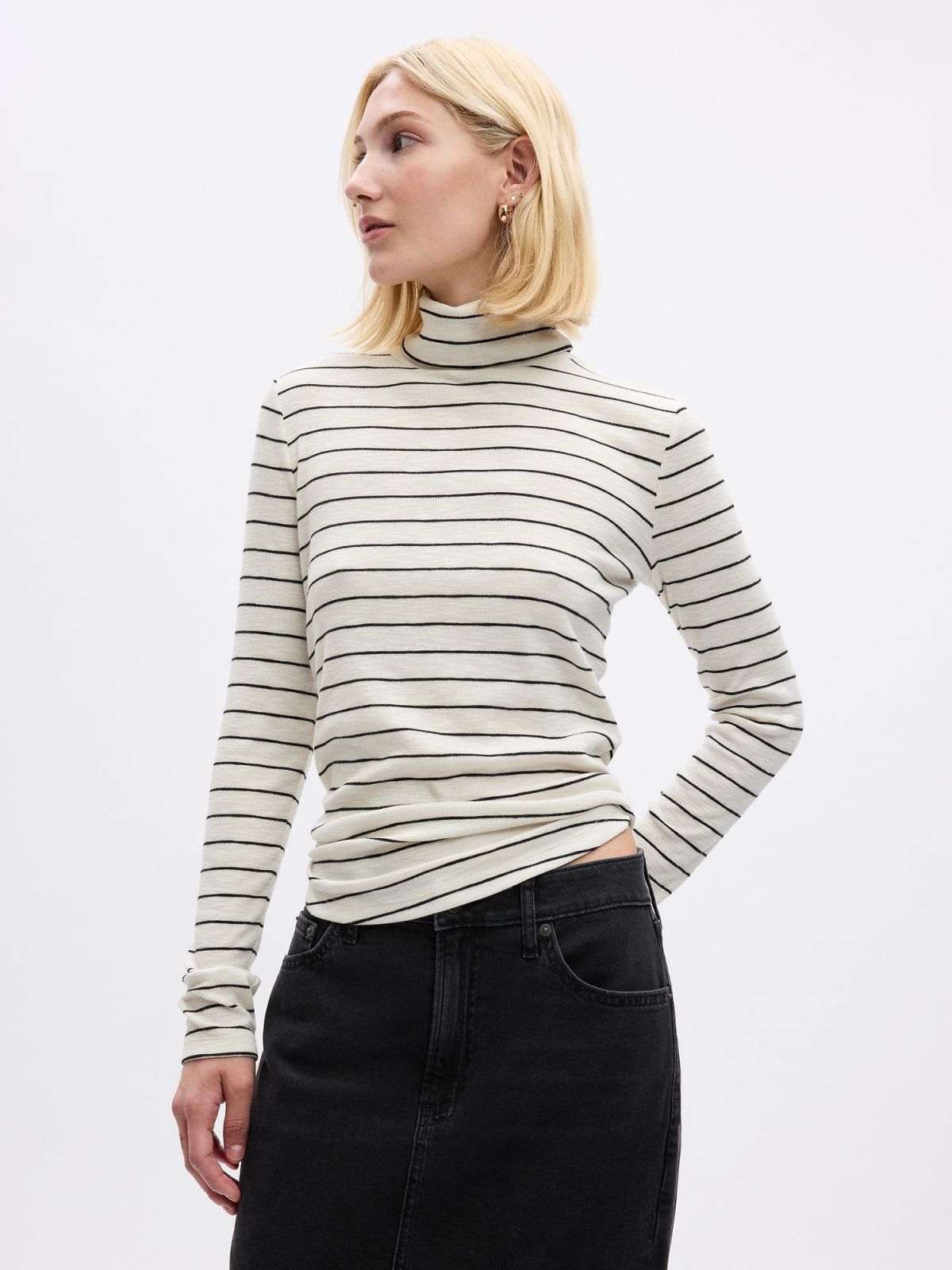 Άσπρη Essential Rib Turtleneck Μπλούζα-810808001