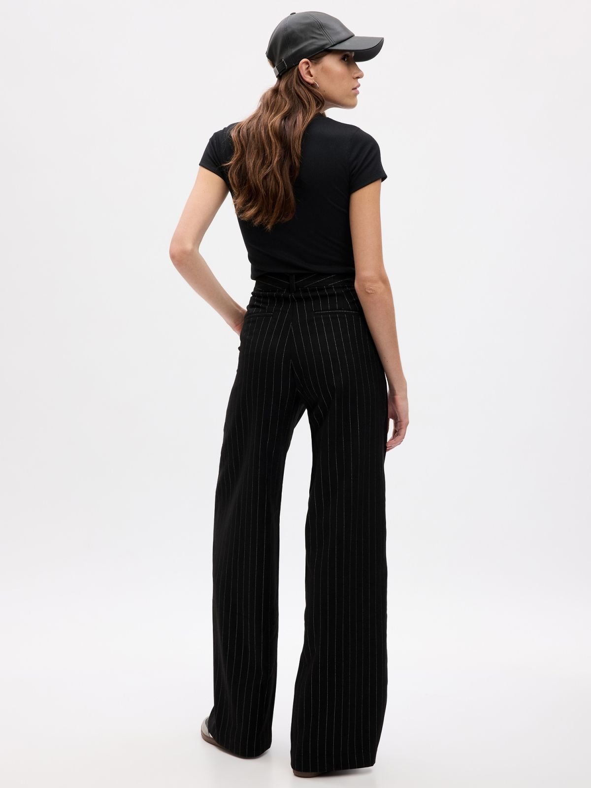 High Rise Metallic Stripe Wide-Leg Trousers-817256000