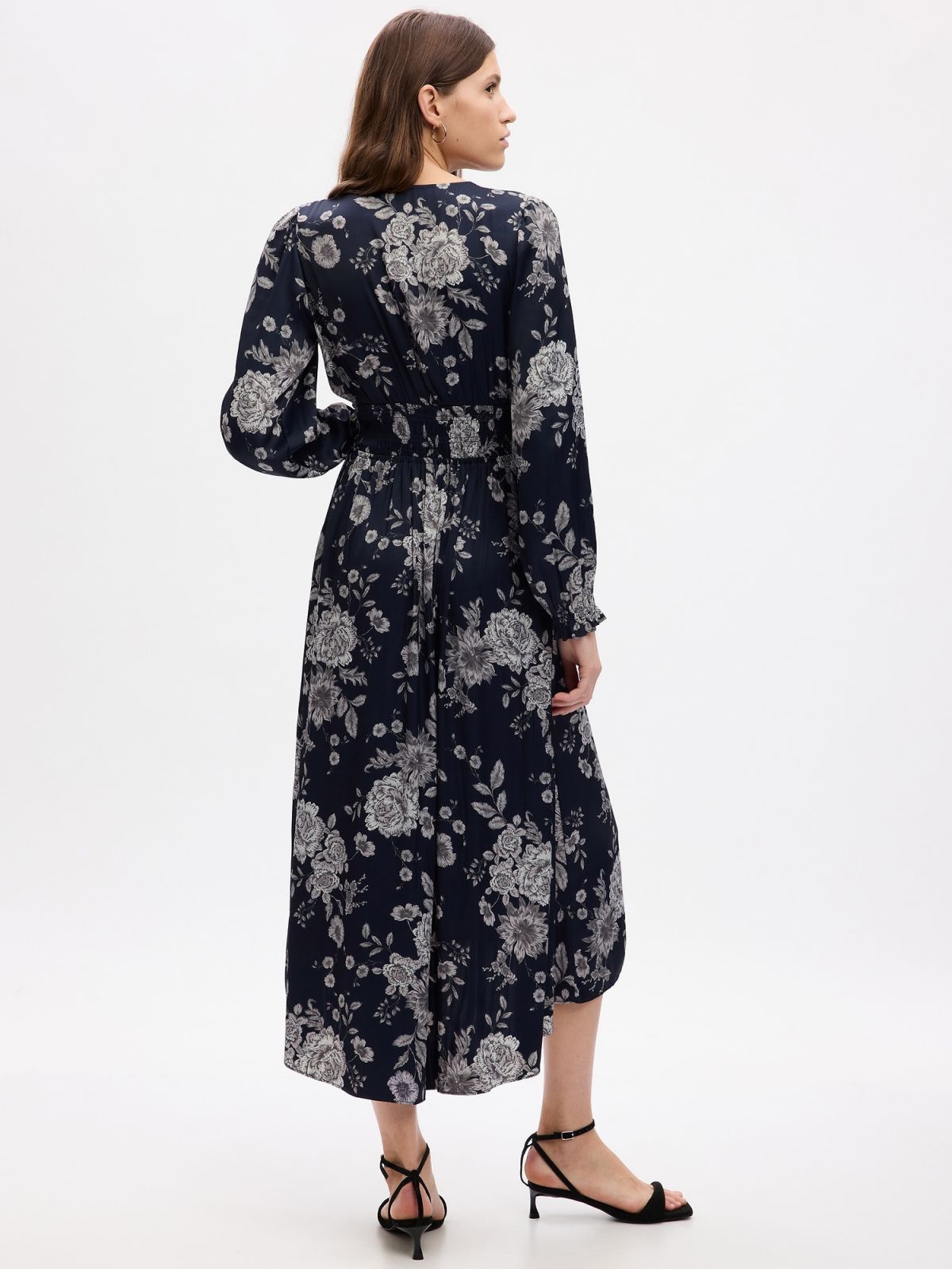 Μπλε Smocked Floral Maxi Φόρεμα-816650001