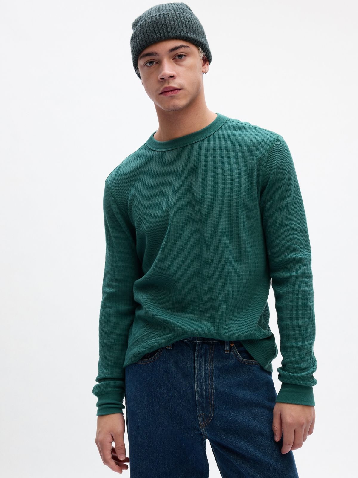 Πράσινη Waffle-Knit Crewneck Μπλούζα-779075011