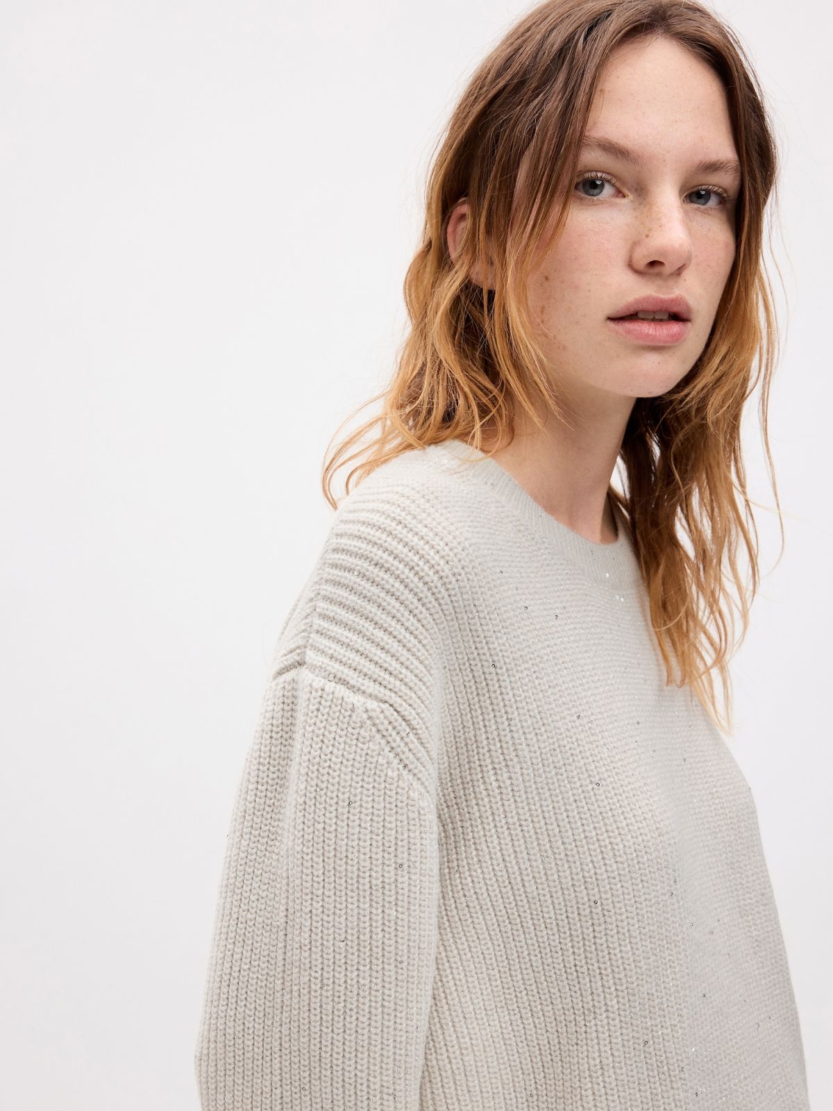 Μπεζ 24/7 Split-Hem Sequin Πουλόβερ-824470000