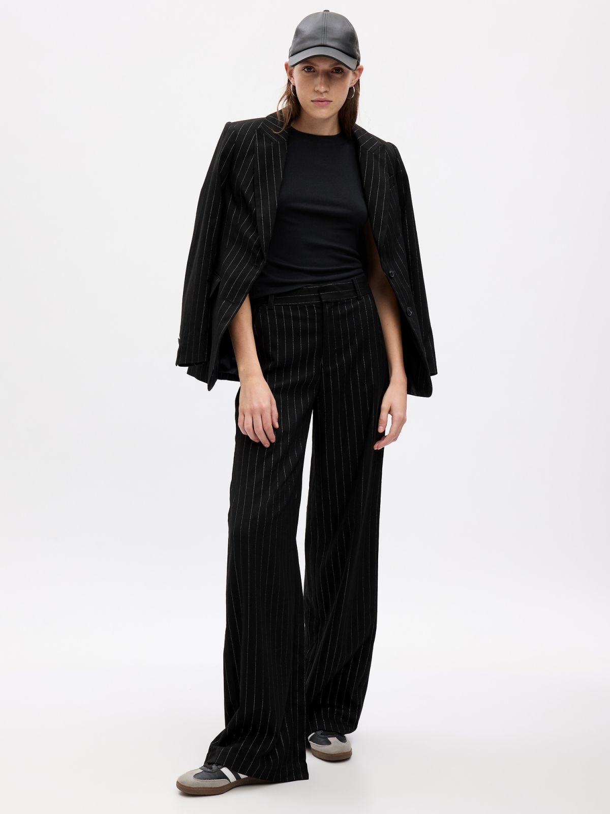High Rise Metallic Stripe Wide-Leg Trousers-817256000