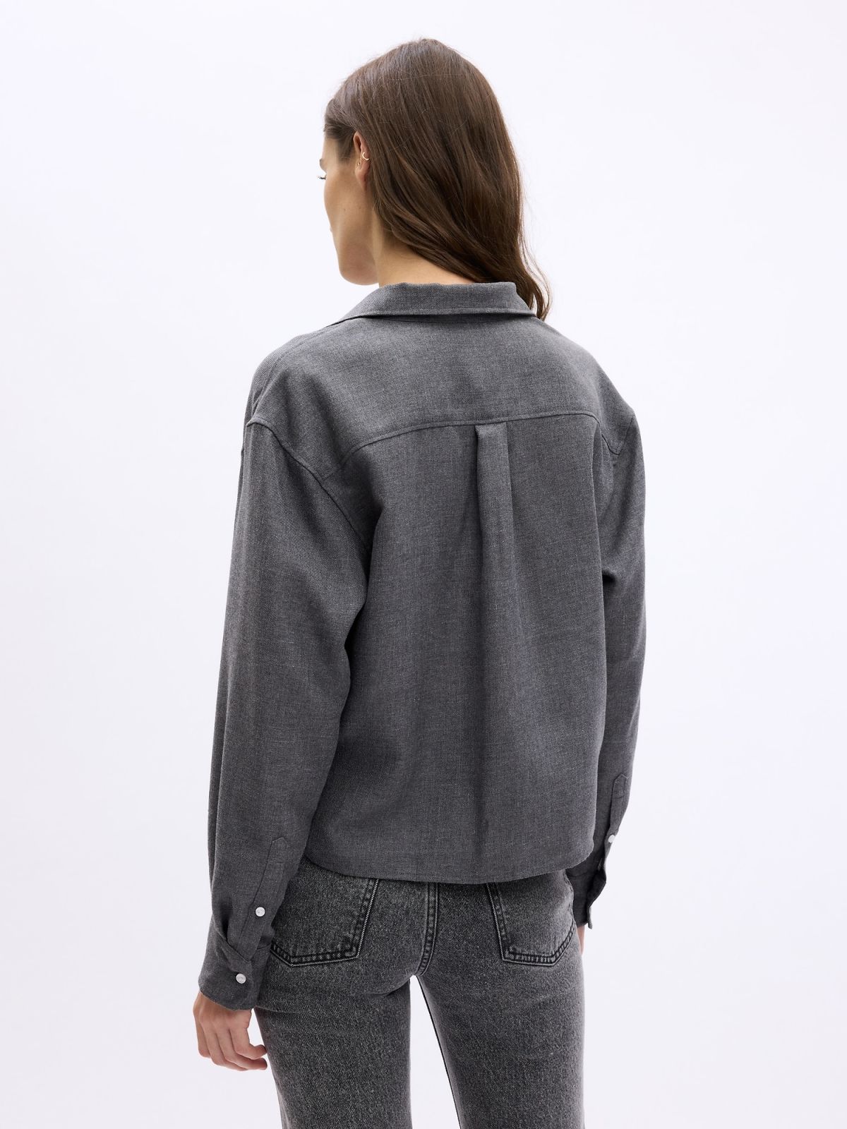 Cropped Button-Front Shirt-817849002