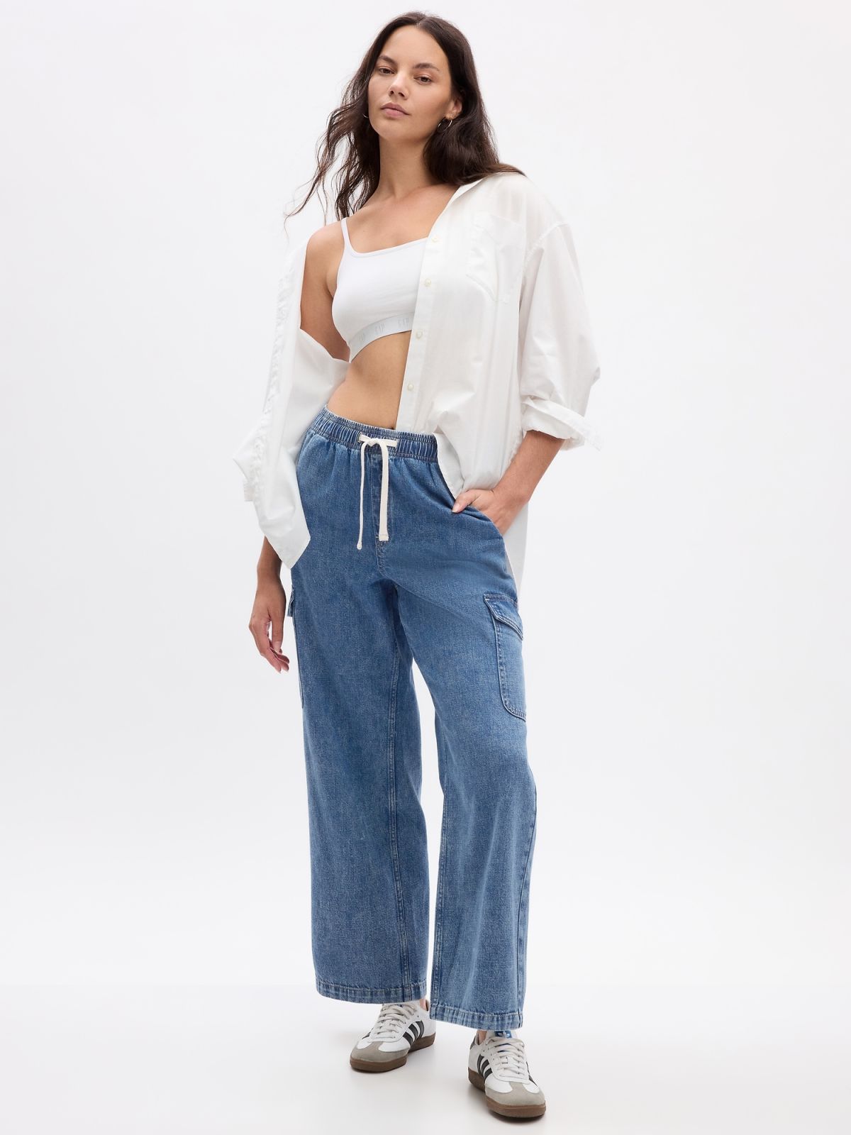 Μπλε High Rise Wide-Leg Pull-On Jean Παντελόνι με Washwell-870134000