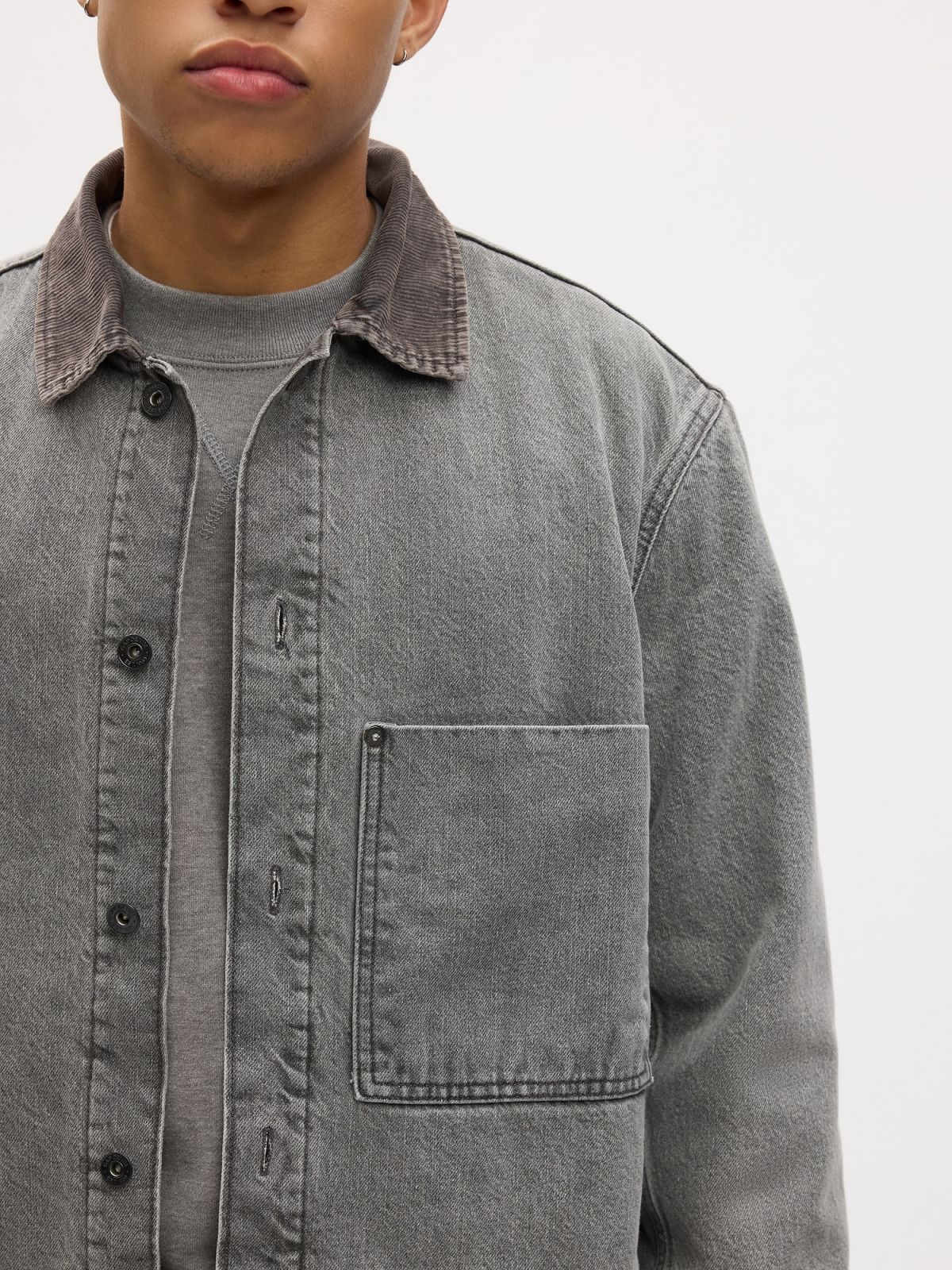 Γκρι Επενδυμένο Denim Chore Πανωφόρι με Washwell-810345000