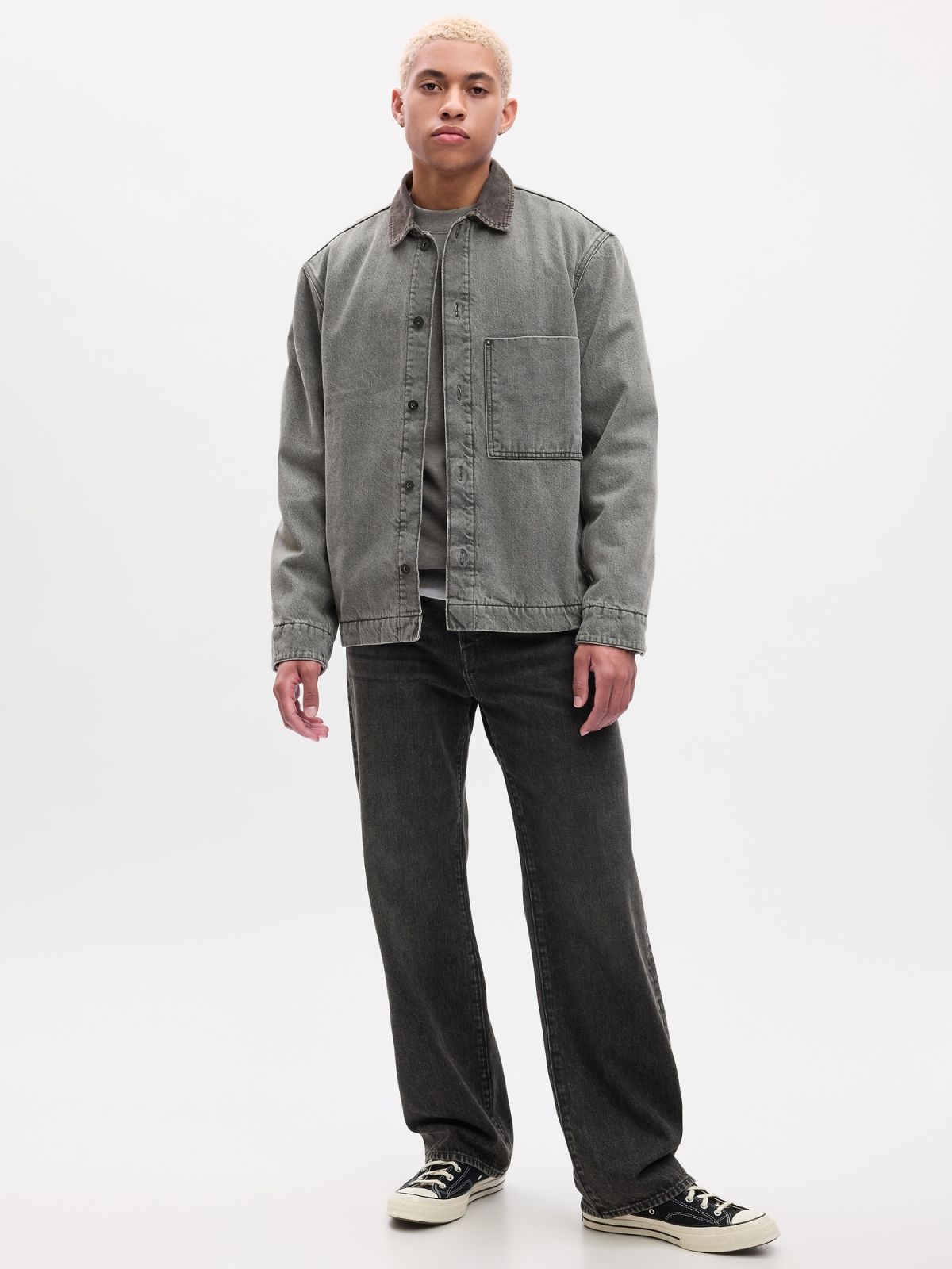 Γκρι Επενδυμένο Denim Chore Πανωφόρι με Washwell-810345000