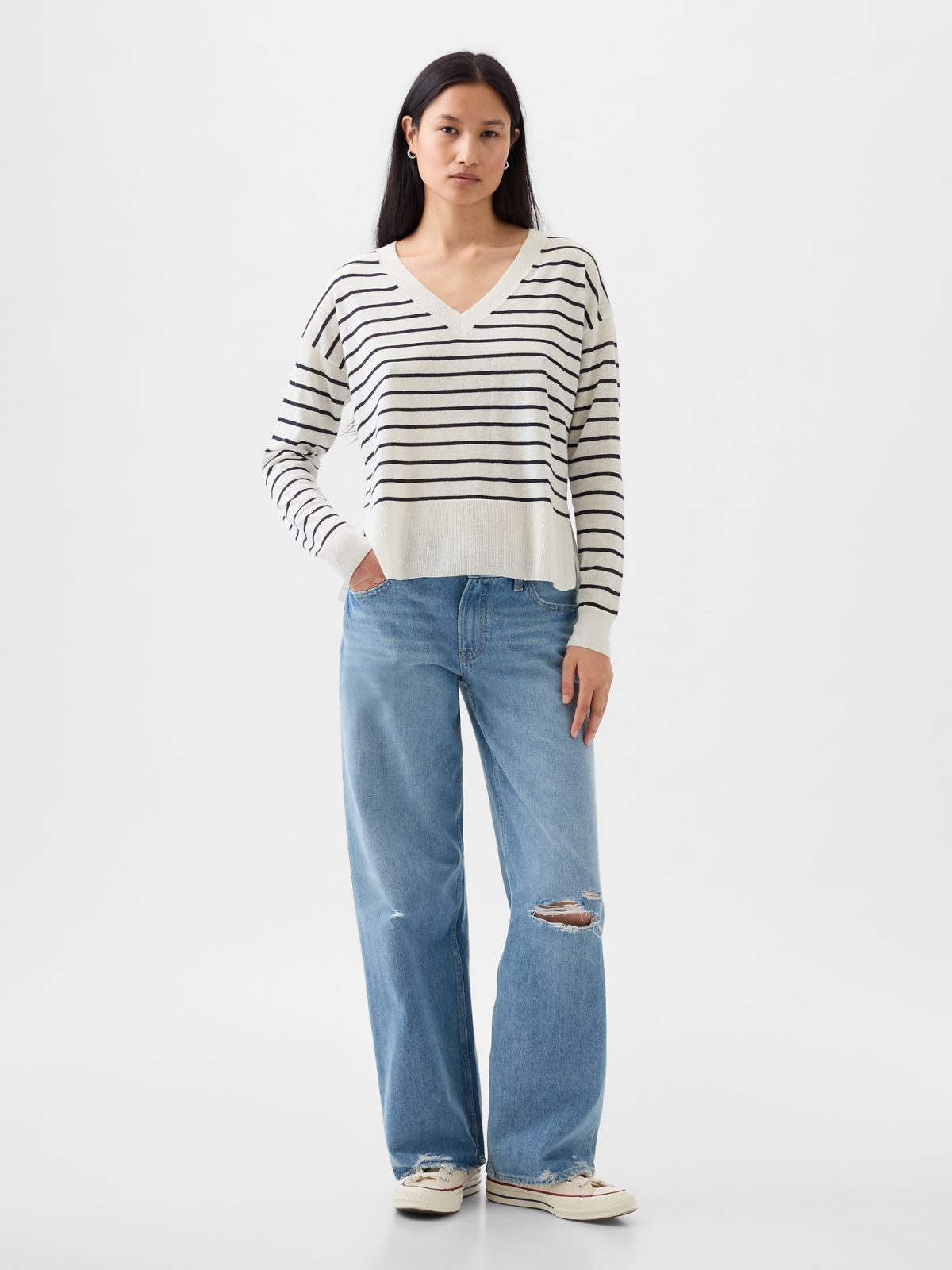 Άσπρο 24/7 Split-Hem Linen-Blend Πουλόβερ-854769000