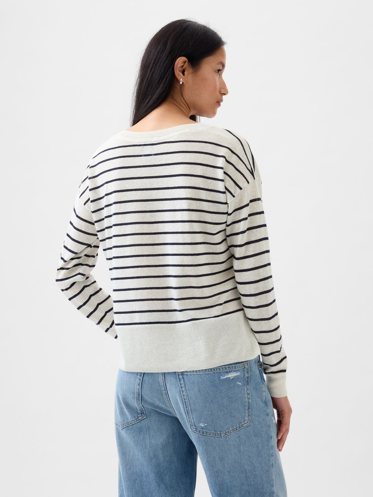 Άσπρο 24/7 Split-Hem Linen-Blend Πουλόβερ-854769000
